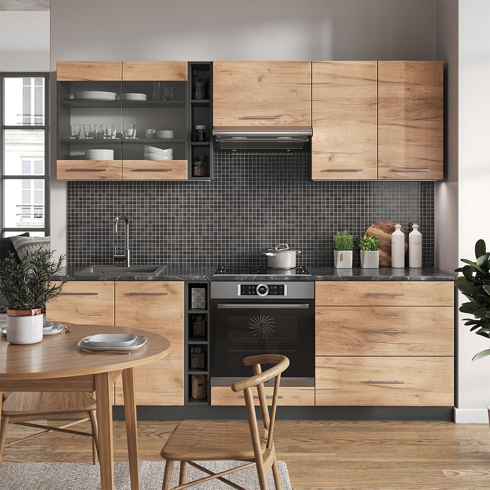 Vicco Cuisine Fame-Line, Anthracite brillant/Chêne doré, 280cm Vicco Cuisine Fame-Line, Anthracite brillant/Chêne doré, 280cm
