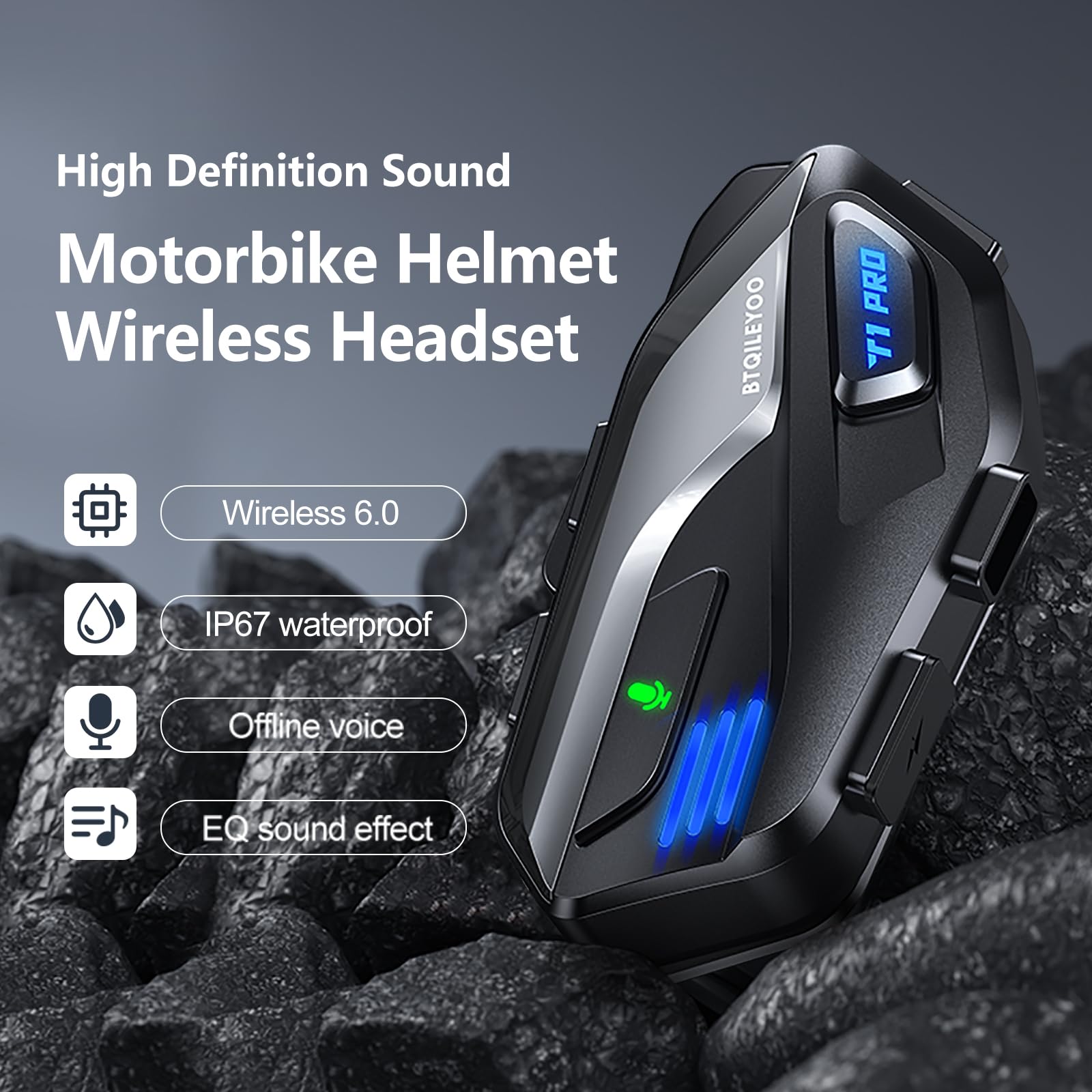 T1PRO - Cuffie Bluetooth 6.0 per moto, 40 ore di riproduzione, impermeabilità IPX67, connessione a doppio dispositivo, risposta automatica alle chiamate, suono HiFi con cancellazione del