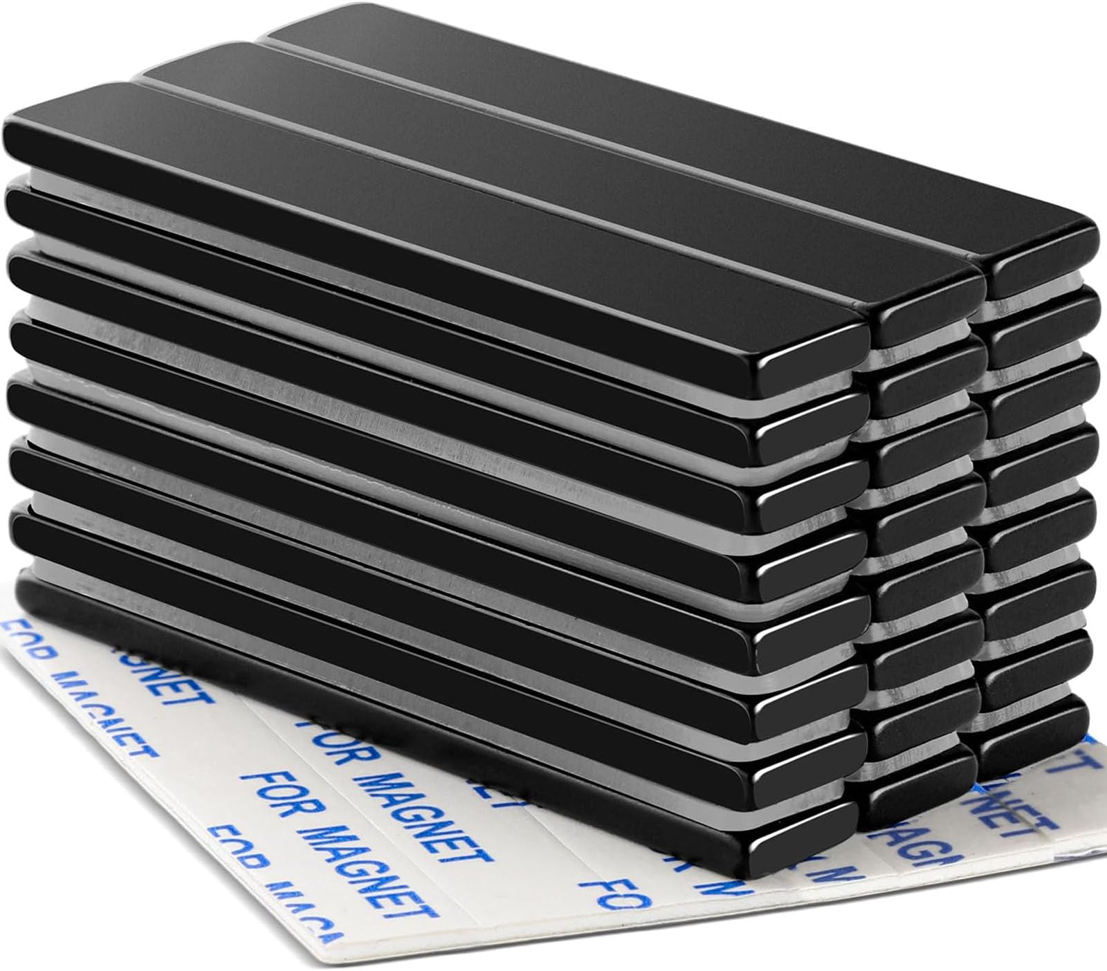 Neodymium Magnets, 24 Pack Strong Magnetic Bar with Double-Sided Adhensive Backing Heave Duty Rare Earth Magnet for Fridge, Classroom, Science and Craft - 2.36 x 0.39 x 0.12 in Black