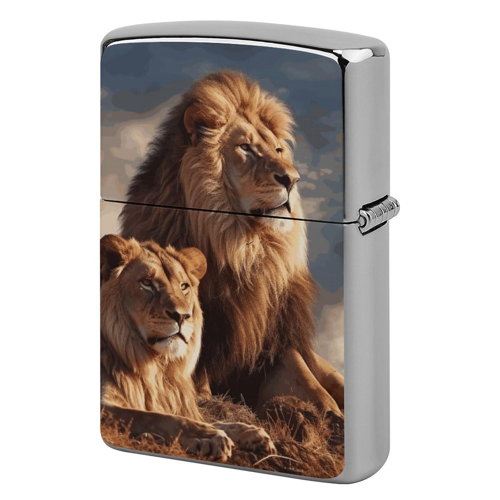 Two Lions Lighter Case for Men, Personalized Lighter Cover for Valentine's Day Gifts, Flip-Top Lighters Shell for Outdoor, Portable Lighters Protective Sleeve