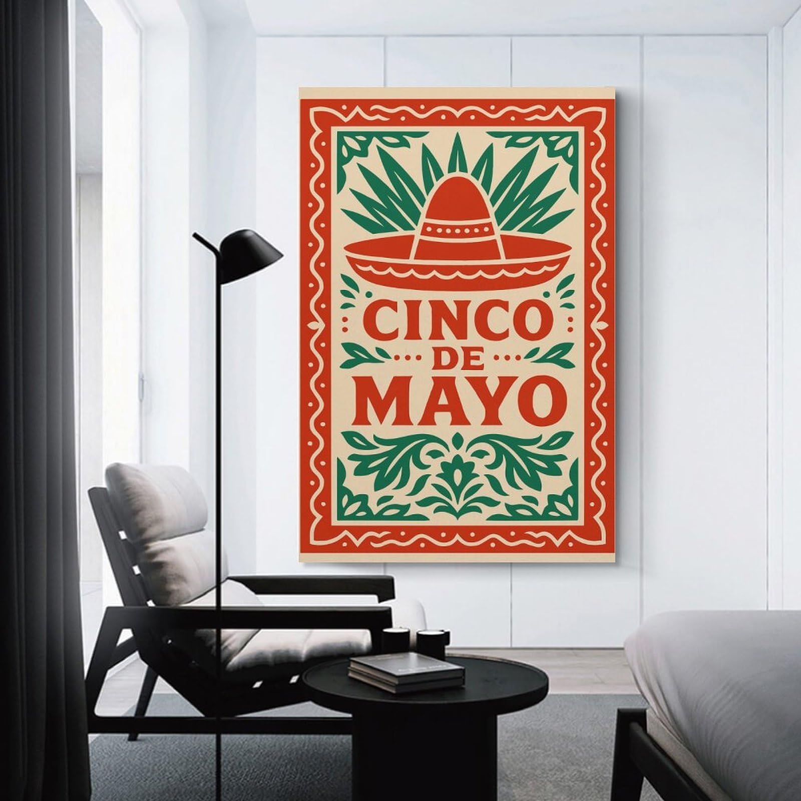 Junmoney Canvas Art Print Cinco De Mayo Sombrero And Foliage, 16x24inch(40x60cm), for Gallery Wall Layouts in Home Or Office, A Versatile Canvas Print for Layering
