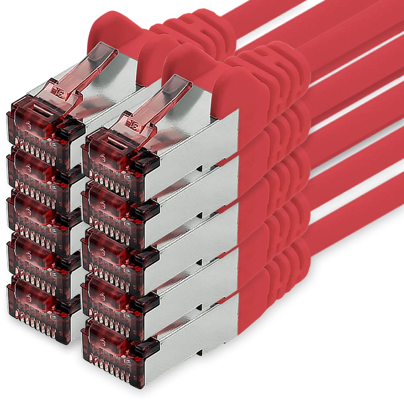 Cable de red Cat.6 10m rojo - 10 x Cable Ethernet Lankabel Cat6 Lan Cable de red Sftp Pimf Patch Cable 1000 Mbit s compatible con Cat5 Cat5e Cat6a Cat7 Cat8