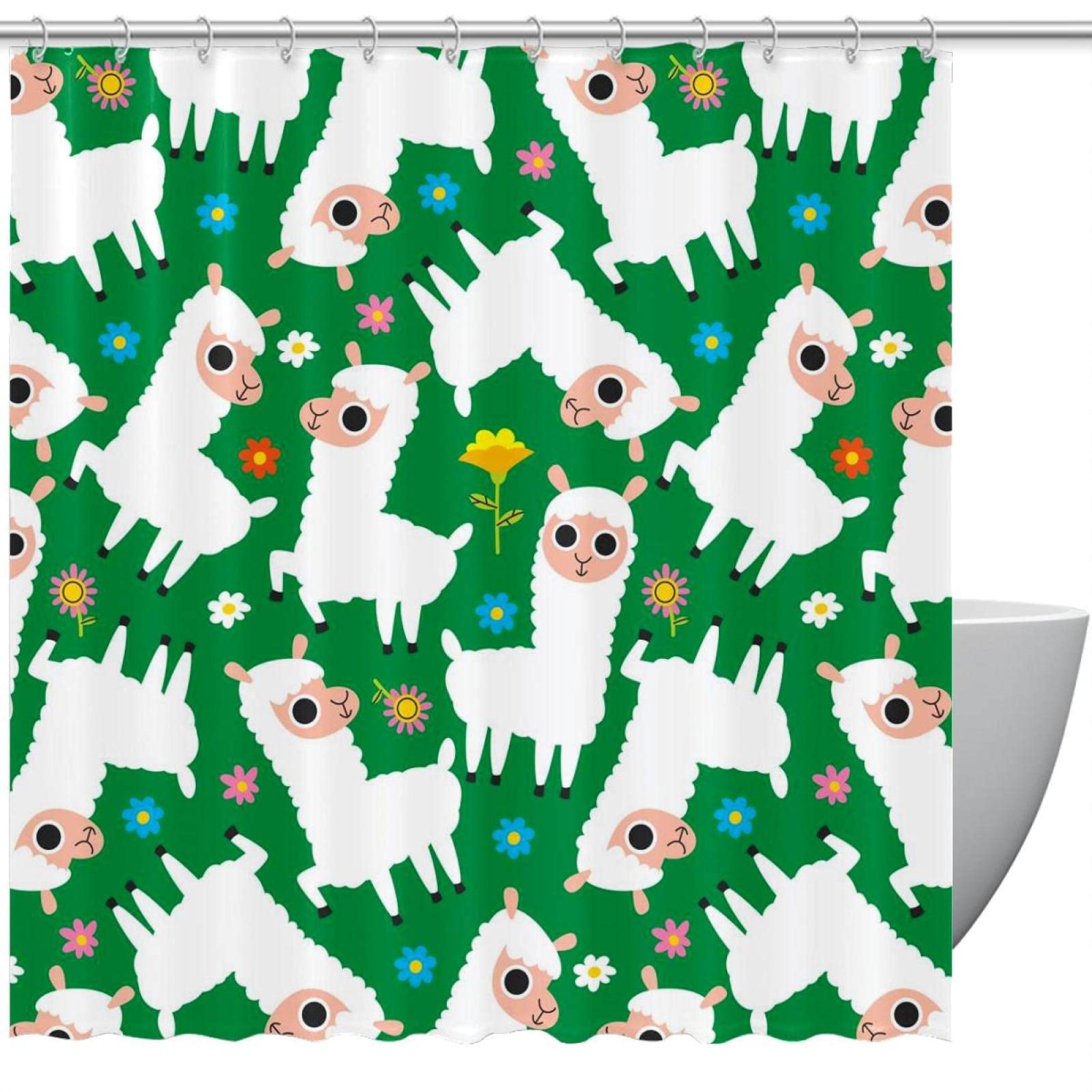 Rideau de douche plantes vertes Alpaga 183x183 cm en tissu imperméable
