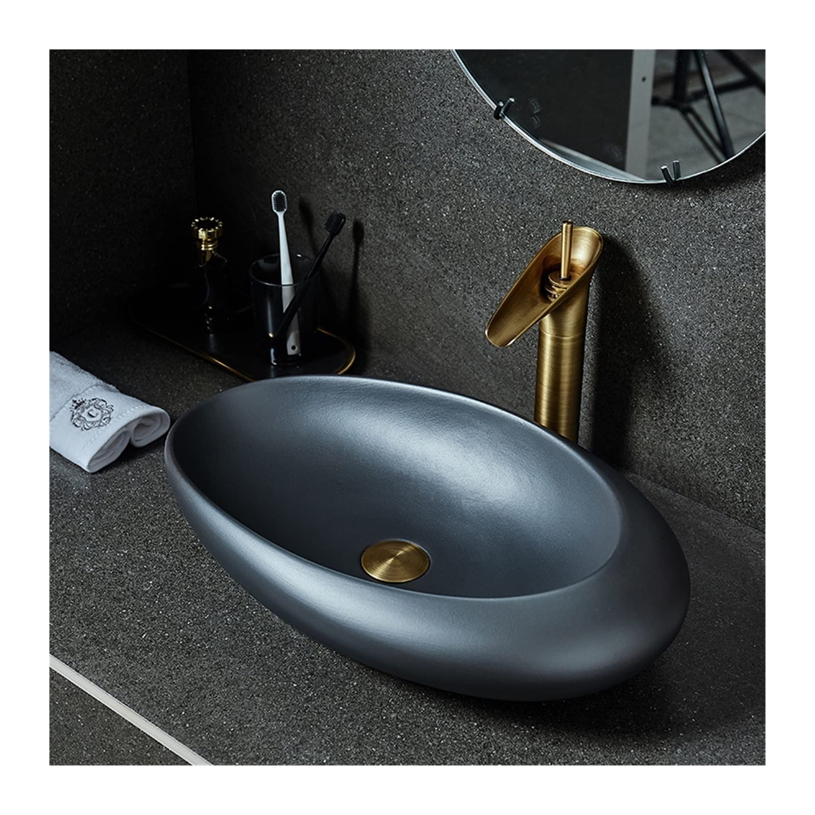 Aderfetbi A Bathroom Sink Oval Vessel Sink Rt Ceramic Countertop Bowl Bathroom Wash Basin Sink，22 X 14.5X 5. Inch