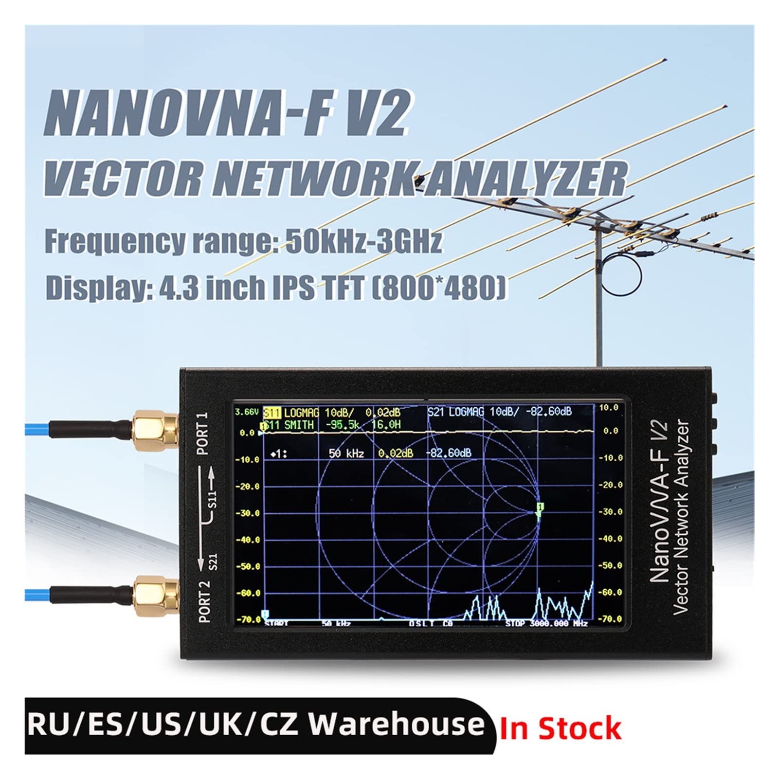 Nätverksanalysator, Analizator anteny VNA-F V2 4.3 Cal IPS LCD Wyświetlanie analizatora sieci wektorowej S-A-A-2 Analizator anteny krótka fala HF VHF UHF(2.8 Inch V2)