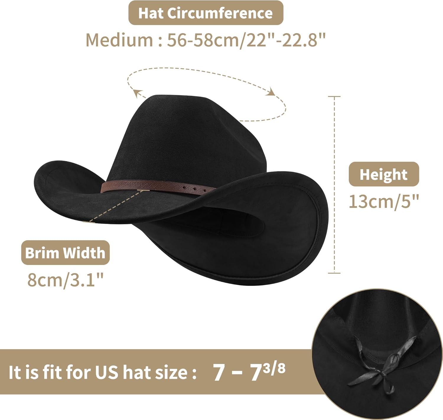 SAJUZEN Cowboy Hats for Women and Men with Wide Brim Felt Suede Western Hats for Cowgirls and Cowboys - Image 3
