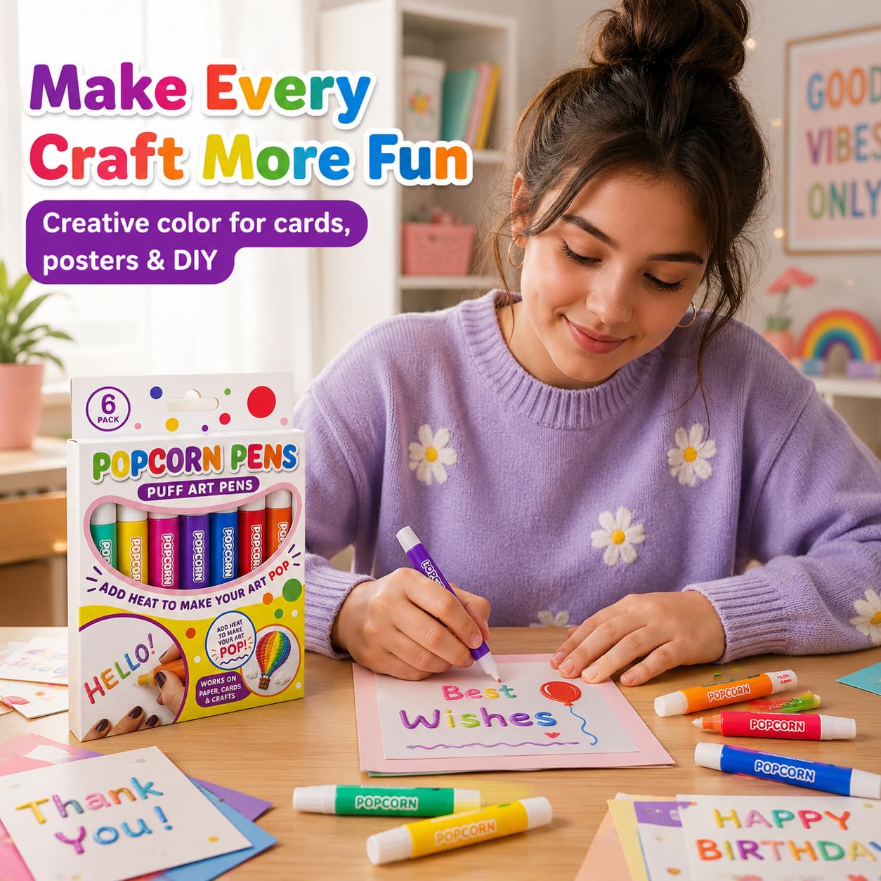 Lot de 24 stylos à popcorn 3D Puff Art