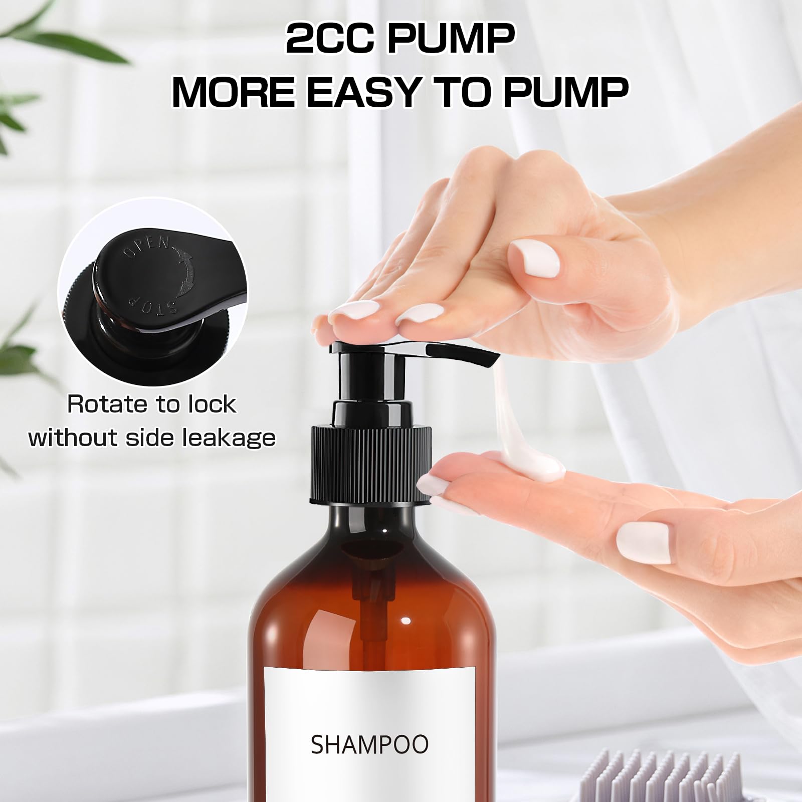 GMISUN Shampoo and Conditioner Dispenser, 500ml Plastic Amber Soap Dispenser for Bathroom 3Pcs Shower Gel Dispenser - Image 3