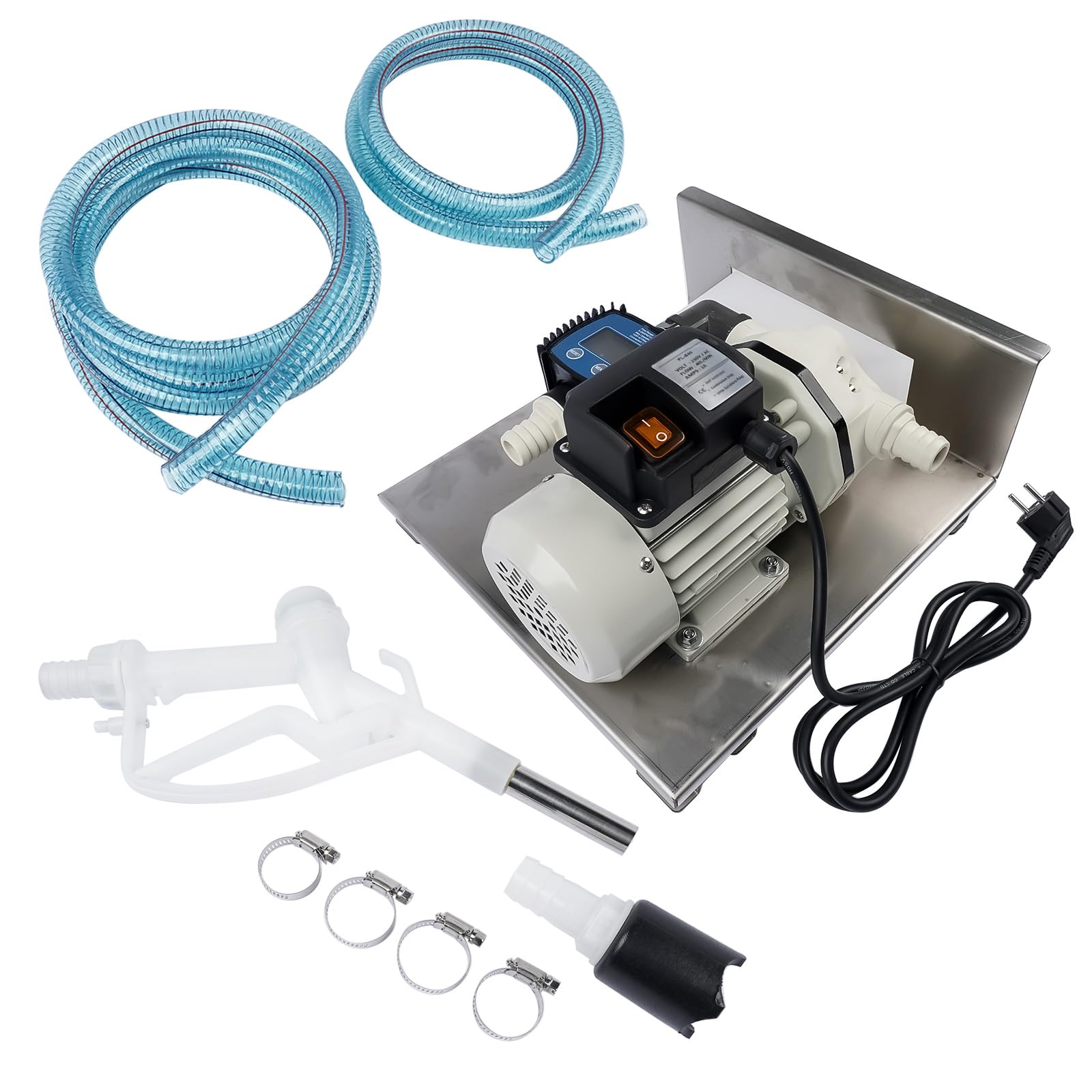 Bisenya 230V 40LPM Bomba AdBlue Bomba de Urea Bomba de Diafragma con Soporte de acero Inoxidable, Caudalímetro, Manguera y Boquilla