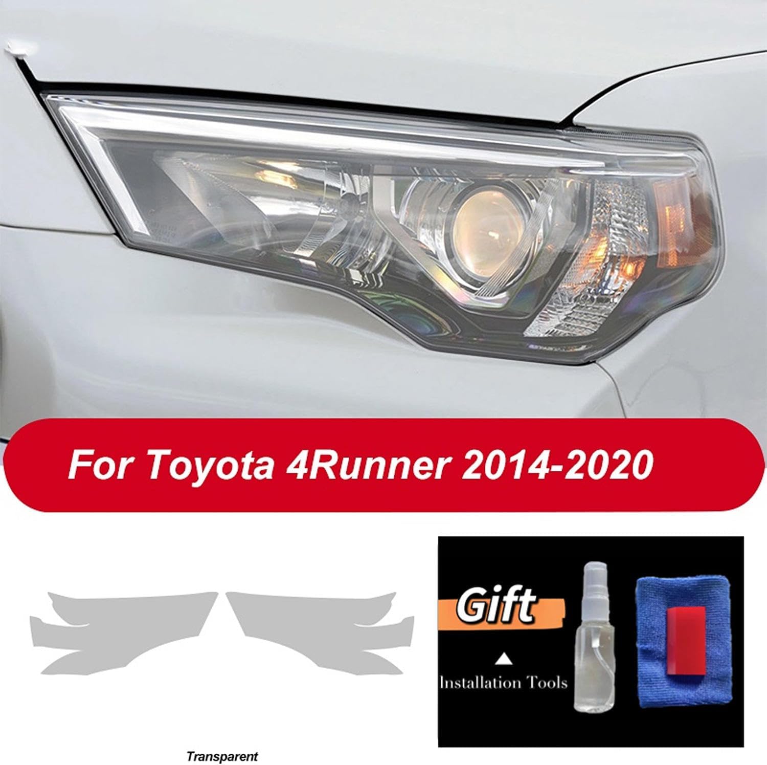 Car Headlight Protective Film Headlamp Restoration Scratch-Resistant Transparent Black TPU Sticker，for Toyota 4Runner 2014-2020