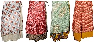 Women's Magic Wrap Sari Skirt Reversible 2 Layer Beach Dresses Lot of 4