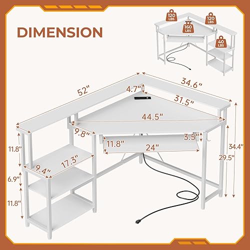 Miniatura 2 de SEDETA Escritorio esquinero, escritorio pequeño para computadora con tomas de corriente, escritorio para juegos con luces LED, escritorio de oficina
