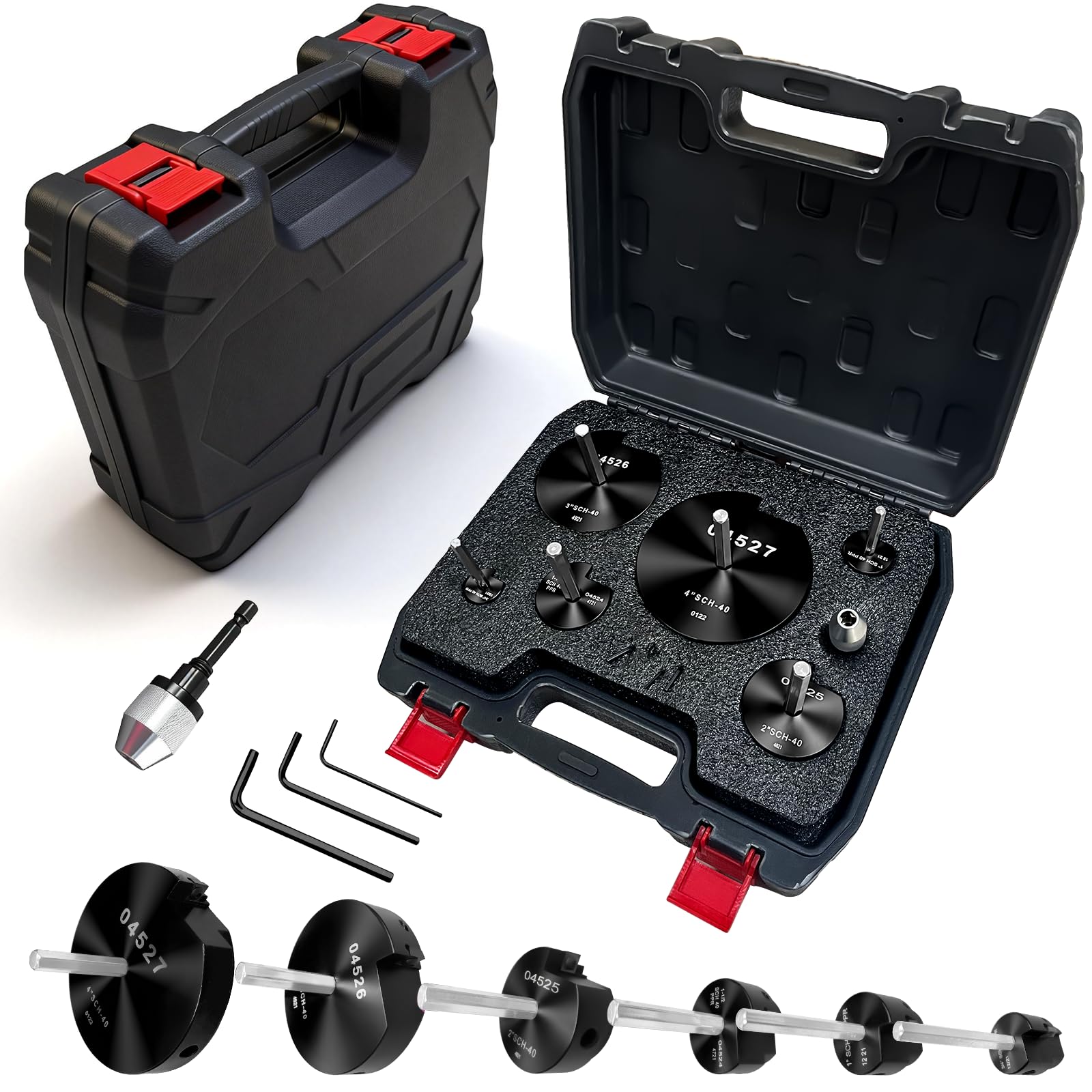 YATOINTO 6Pcs PVC Pipe Reamer Kit - 04529 for PPRK6 Plastic Pipe Fitting Reamer Tool Set (3/4" to 4") | PVC Socket Saver with Carbide Blades, Fits Standard 1/2" Drill for CPVC, PPR, ABS Pipes,Black