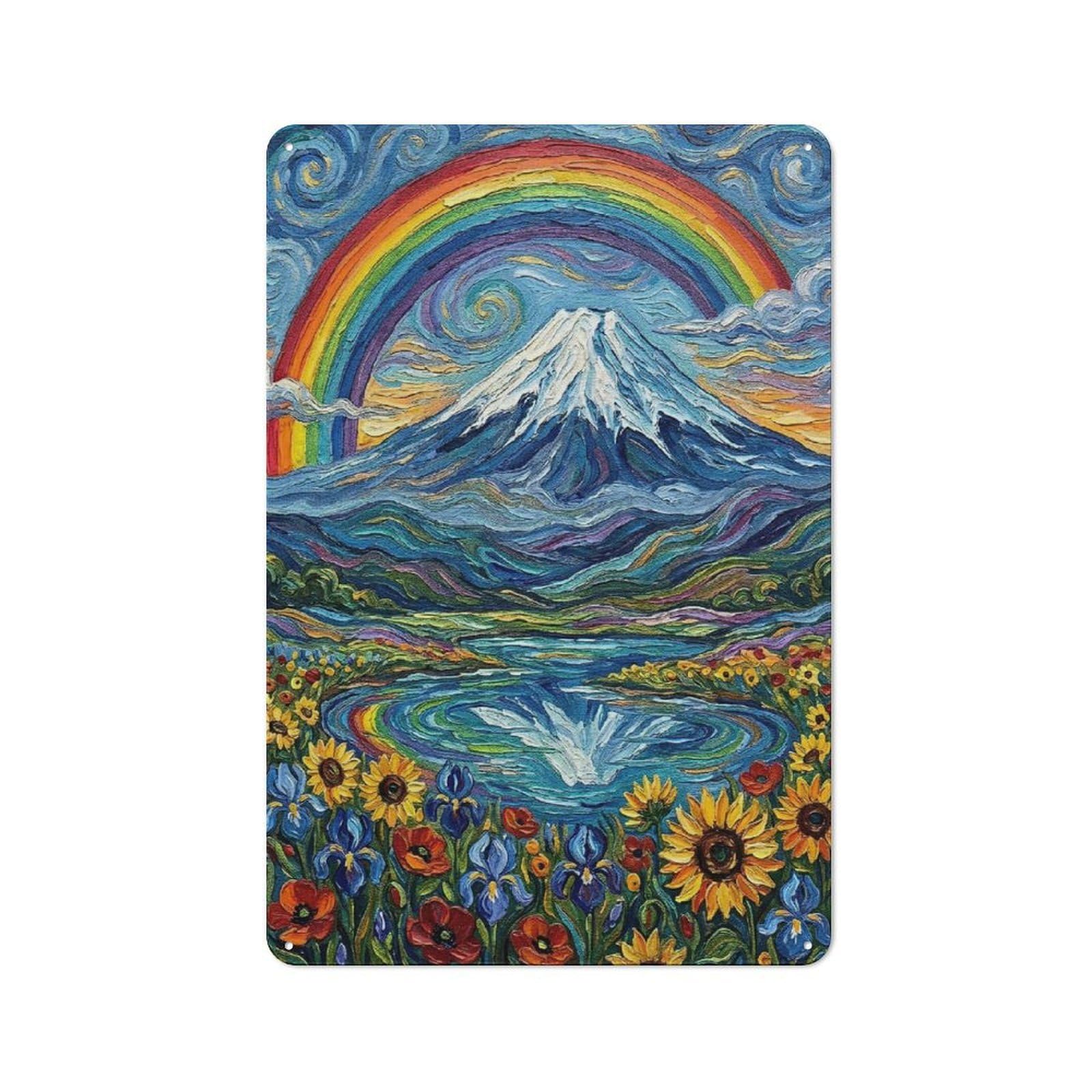 Understated Vibrant Mountain Landscape with Rainbow Metal Wall Plaque 30x20cm, Creative Space Decor for Office, Study, Studio Or Hallway