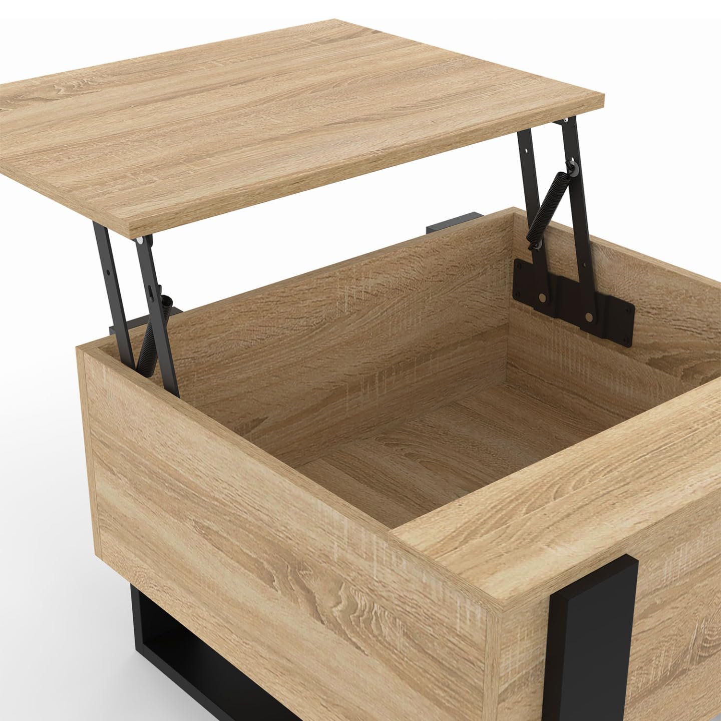 IDMarket - Table Basse carrée Plateau relevable 70 cm Phoenix Bois et Noir