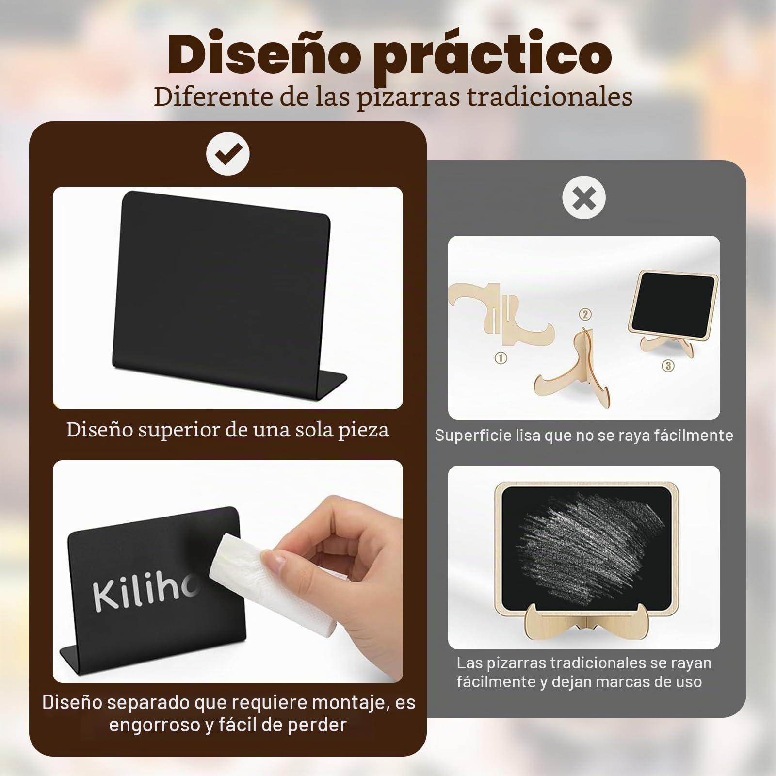 Mini Pizarras Negras para Precios - Tablero Tiza Acrílica con 6 Rotuladores - Carteles Mesa Restaurante