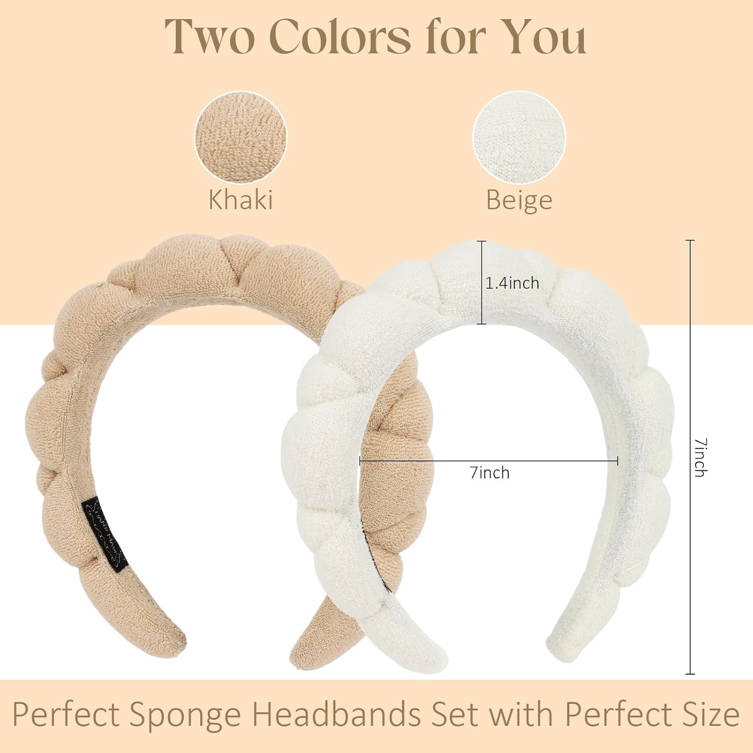 AMCAMI 2 Pack Makeup Headband,Skincare Spa Headband,Bubble hairband for washing face,make up,skin care(Khaki,Beige) - Image 2