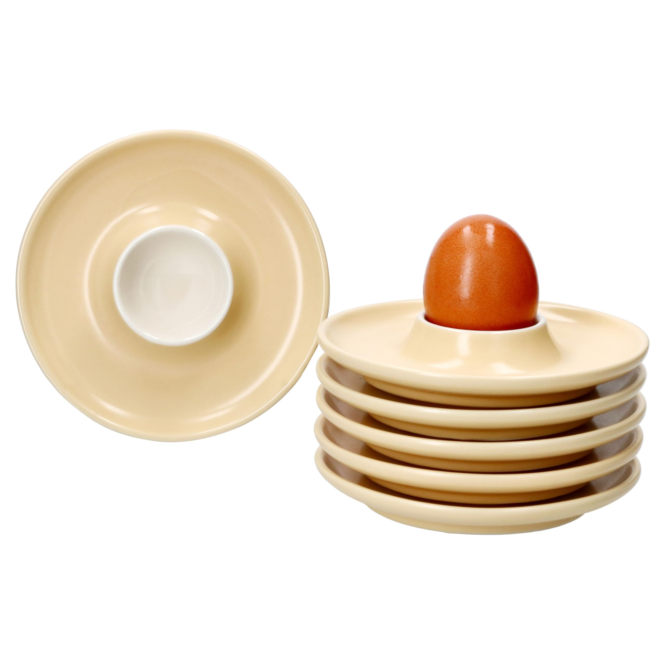 Ritzenhoff & Breker 6er Set Jasper Eierbecher mit Ablage Vanille I 6 Personen I 12,5cm I runde Eierbecher für das Frühstücksei I Flache Eierbecher für Brunch & Buffet I schickes Geschirr