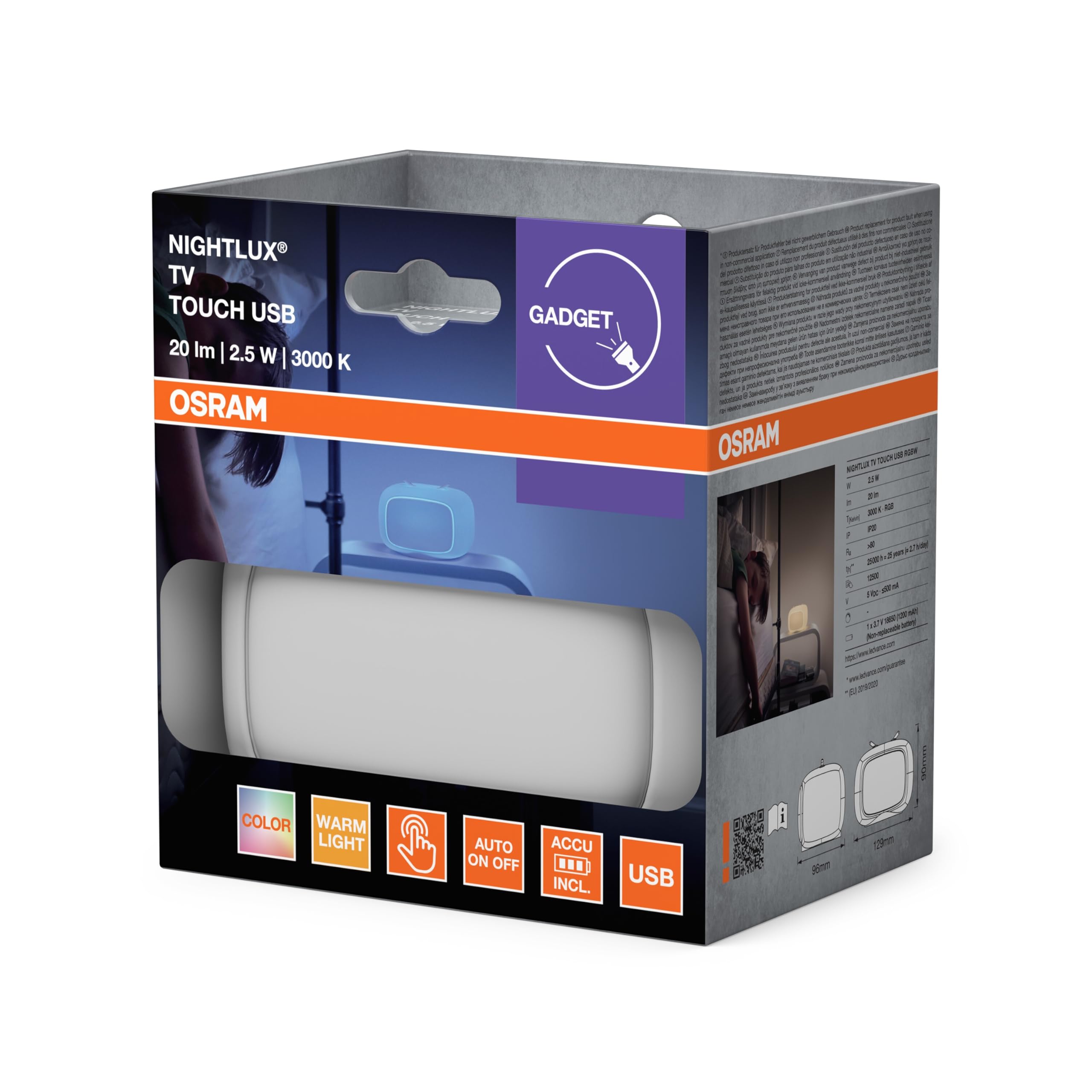 OSRAM Lampka nocna NIGHTLUX TOUCH TV z funkcją ściemniania dotykowego w kolorze białym wykonana z tworzywa sztucznego, stopień ochrony IP20, idealna do pokoju dziecięcego