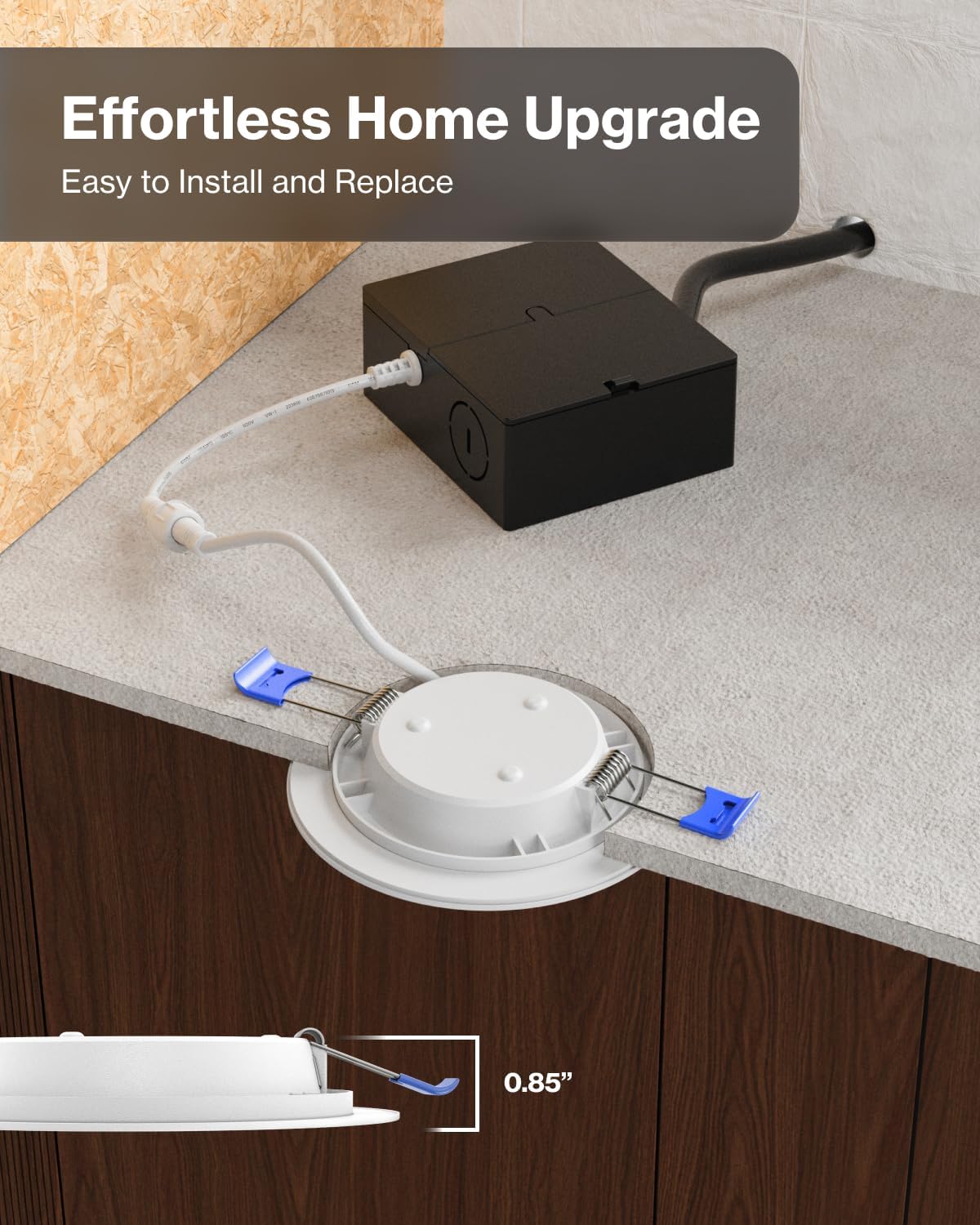 Sunco 4 Inch LED Recessed Lights, Slim Canless Ceiling Lighting, 650 LM, 10W (60W Equivalent), 6000K Daylight Deluxe, Dimmable, Wafer Thin, Ultra Thin with Junction Box ETL 4 Pack.