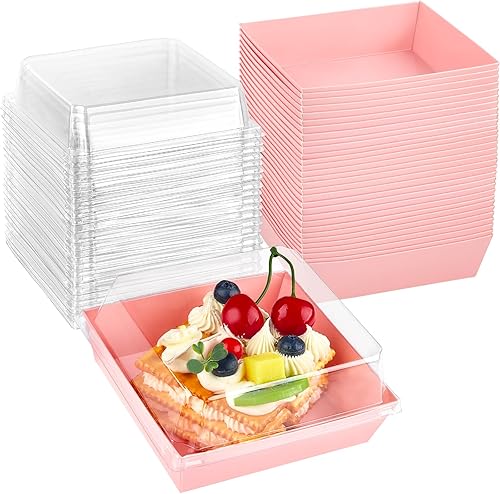 Kucoele Paquete de 50 cajas de embutidos con tapas transparentes, cajas cuadradas desechables para galletas, cajas de pastelería, recipientes de