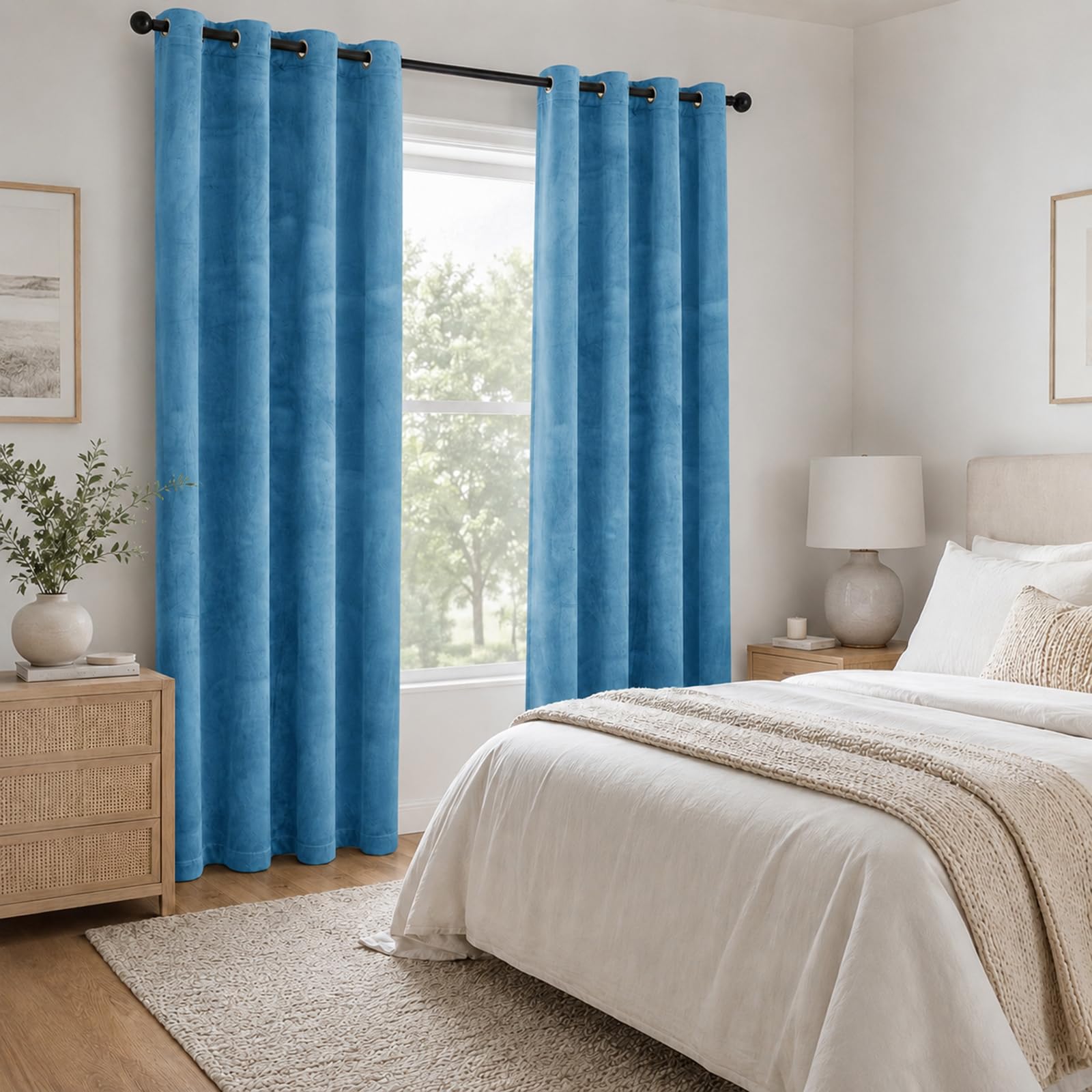 Ystyle Rideau Occultant Velours Lot De 2, 140x145cm, Bleu | Rideaux Salon Rideau Thermique Isolant Anti Chaud Intérieurs, Rideau Phonique Anti Bruit, Moderne Chambre Maison Dressing