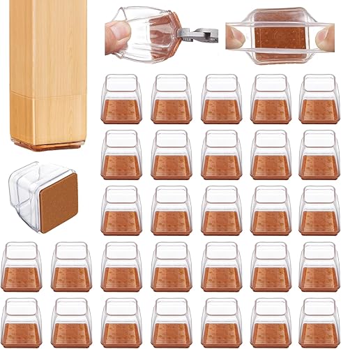 32 protectores cuadrados para patas de silla, almohadillas de fieltro para muebles de madera dura, protectores de patas de silla para suelos de