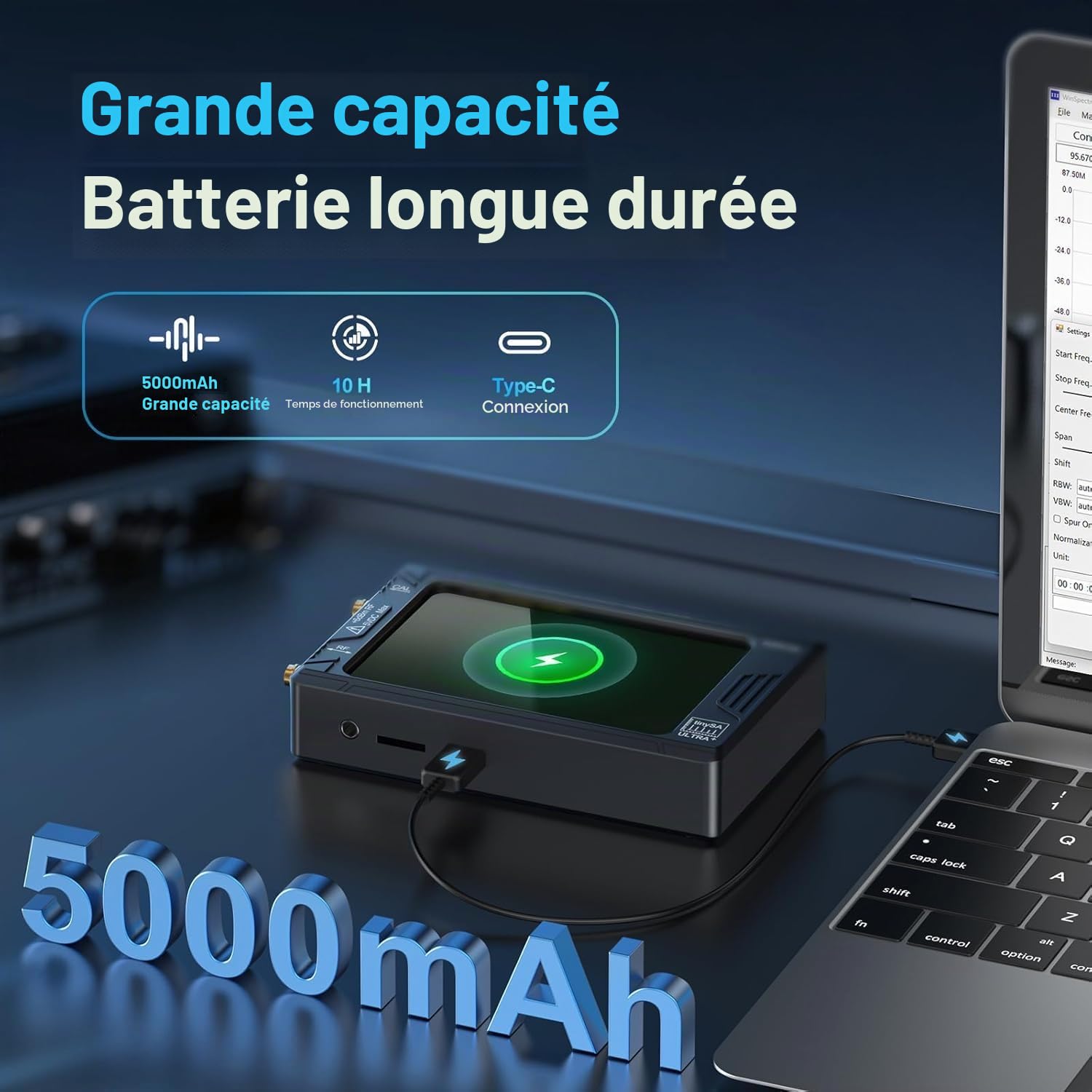 AURSINC Tinysa Ultra+ ZS407 Mesureurs d'ondes Analyseur de spectre portable 2 en 1 générateur de signaux RF 100 kHz à 900 MHz MF/HF/VHF/UHF Entrée HW V0.5.4 4,0"