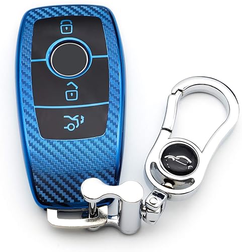 M.JVisun Funda de cuero para llavero Mercedes-Benz 2019-2022 Clase C, Clase G, Clase 2017-2022 Clase E 2018-2021 Clase S, Patrón de fibra de carbono