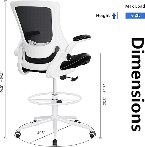 Vista 2 de Misolant Silla de dibujo, silla de oficina alta para escritorio de pie, silla de oficina alta con soporte lumbar ajustable y anillo reposapiés, Negro