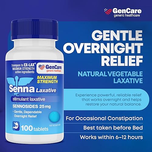 Miniatura 2 de GenCare - Maximum Strength Senna Laxative 25mg (100 Tablets) - Gentle Constipation Relief Sennosides USP Stimulant Laxatives Digestion Pills -
