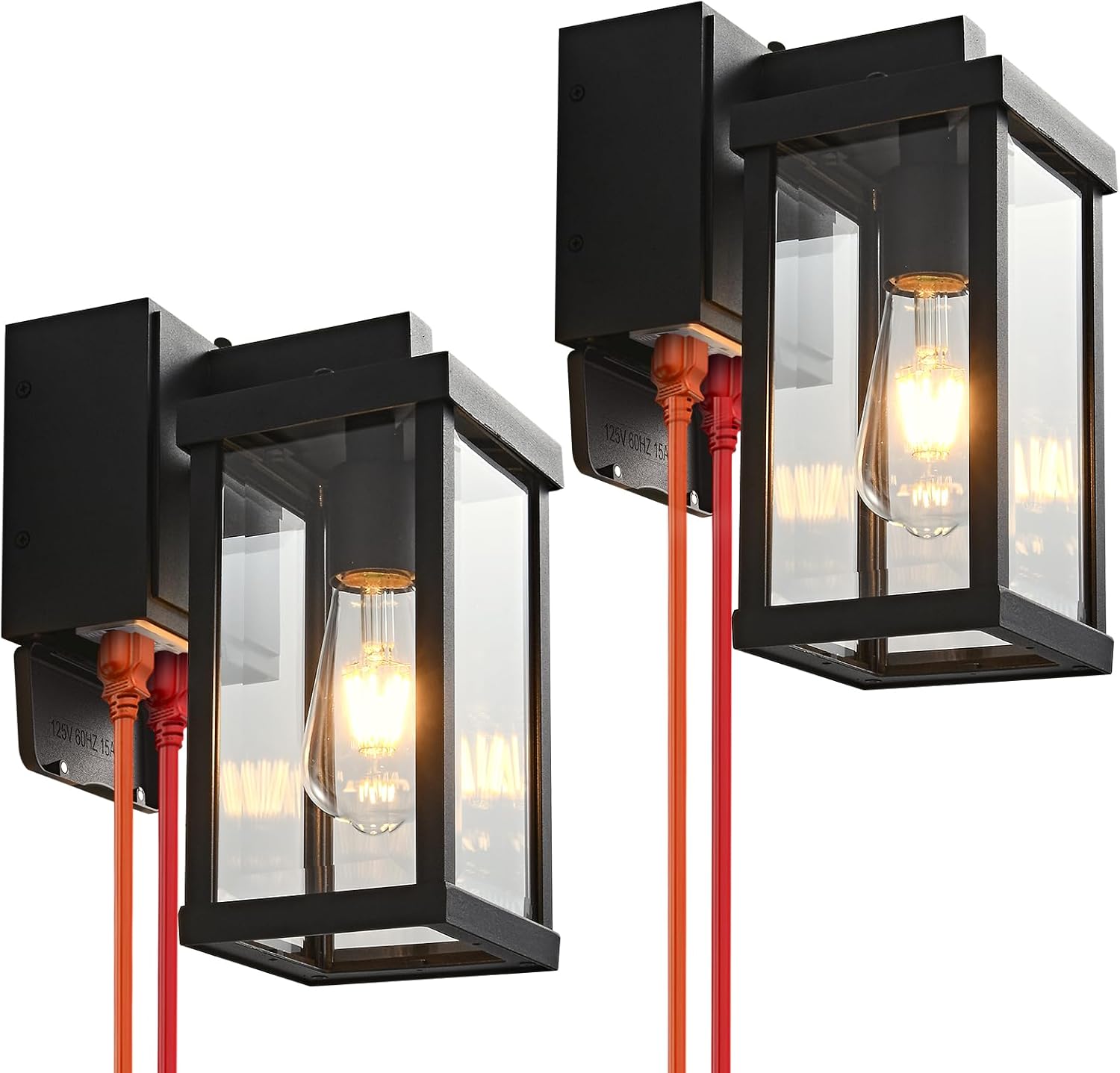 Dusk to Dawn Porch Lights with GFCI Outlets Waterproof Outdoor Wall Lights Exterior Lighting Fixtures Modern Outside Lights Wall Mount for House Patio Garage,Black,11.8''H, 2 PC