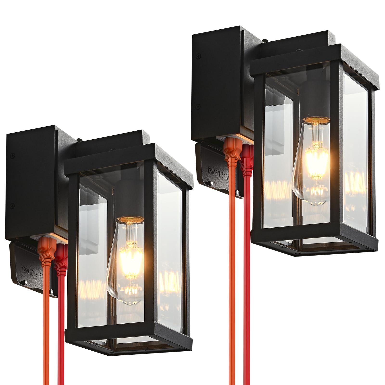 Dusk to Dawn Porch Lights with GFCI Outlets Waterproof Outdoor Wall Lights Exterior Lighting Fixtures Modern Outside Lights Wall Mount for House Patio Garage,Black,11.8''H, 2 PC