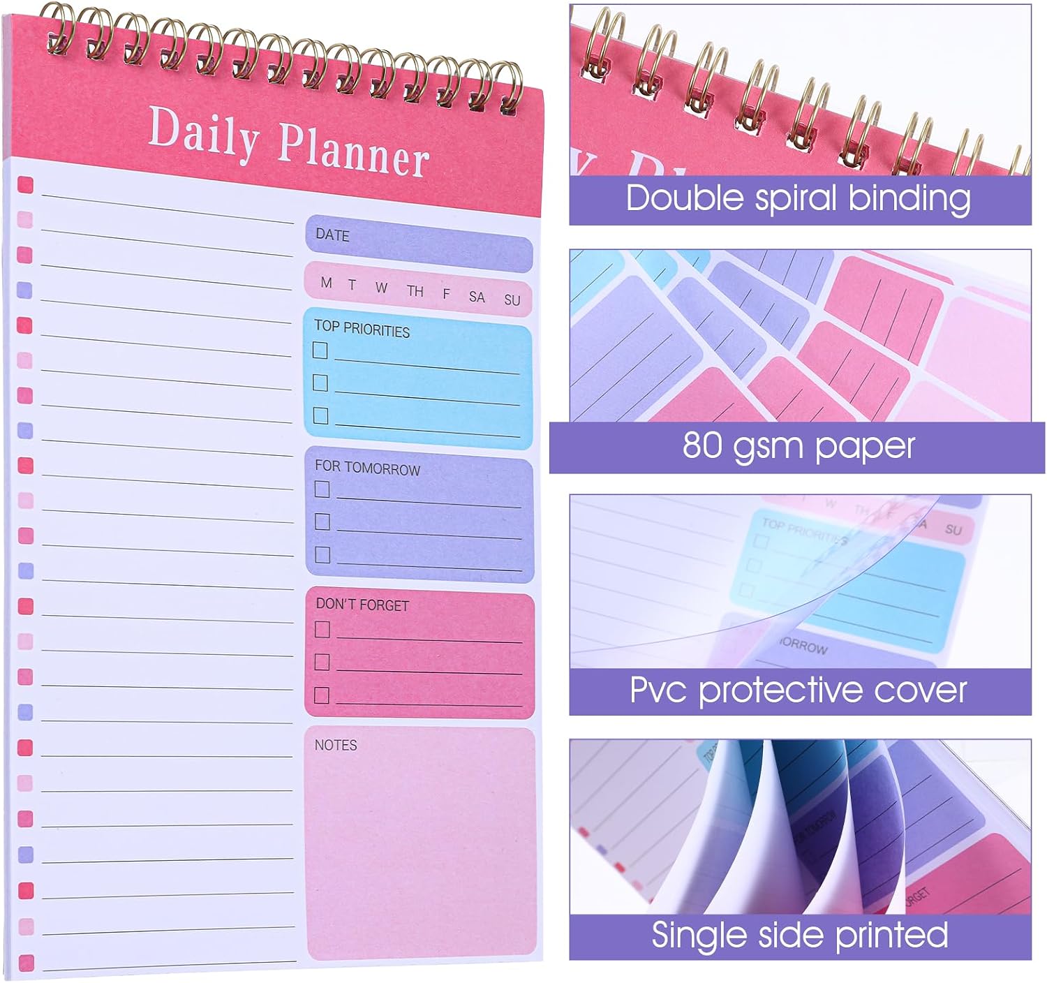Molain 10 Pack Daily To Do List Notepad, Beautiful To Do List Note Pads Set 5" x 8" 30 Sheets Spiral Planner Checklist Notebook Work Notepads for Easy Daily Planning, Office Desk Supplies for Women image 3