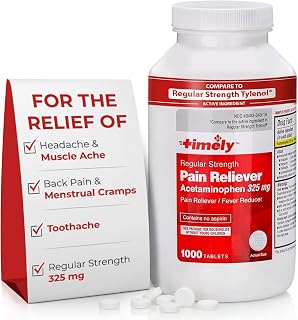 TIME-Cap Labs 1000 Tablets Regular Strength Acetaminophen 325mg - Pain Reliever & Fever Reducer for Adults, Helps with Headaches, Backaches, Muscle Pain, Toothaches, Arthritis & Menstrual Cramps