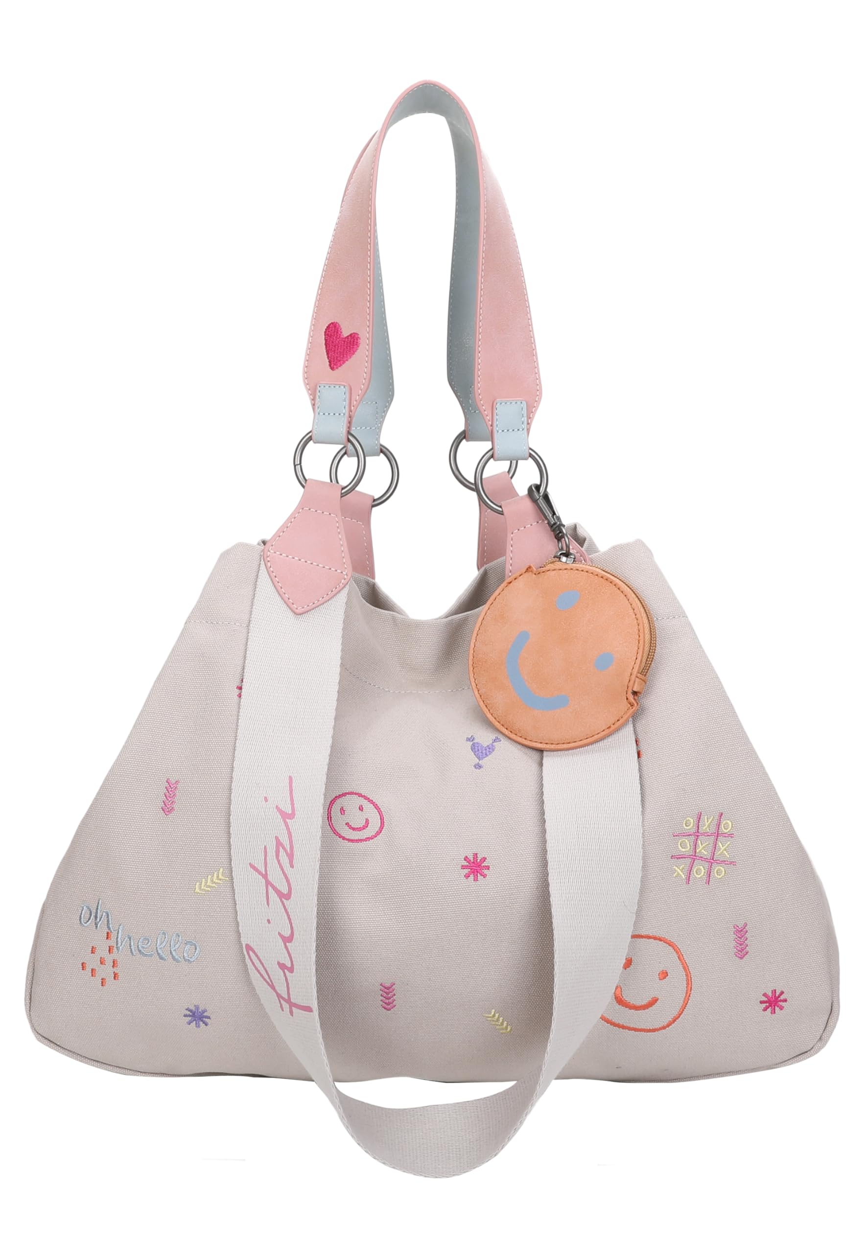 Fritzi Izzy Medium Limited Embro Fun Shopper Canvas Damen Handtasche Stickerei Festival City abnehmbares Pocket 29 x 42 x 15 cm - Anthrazit, Sand