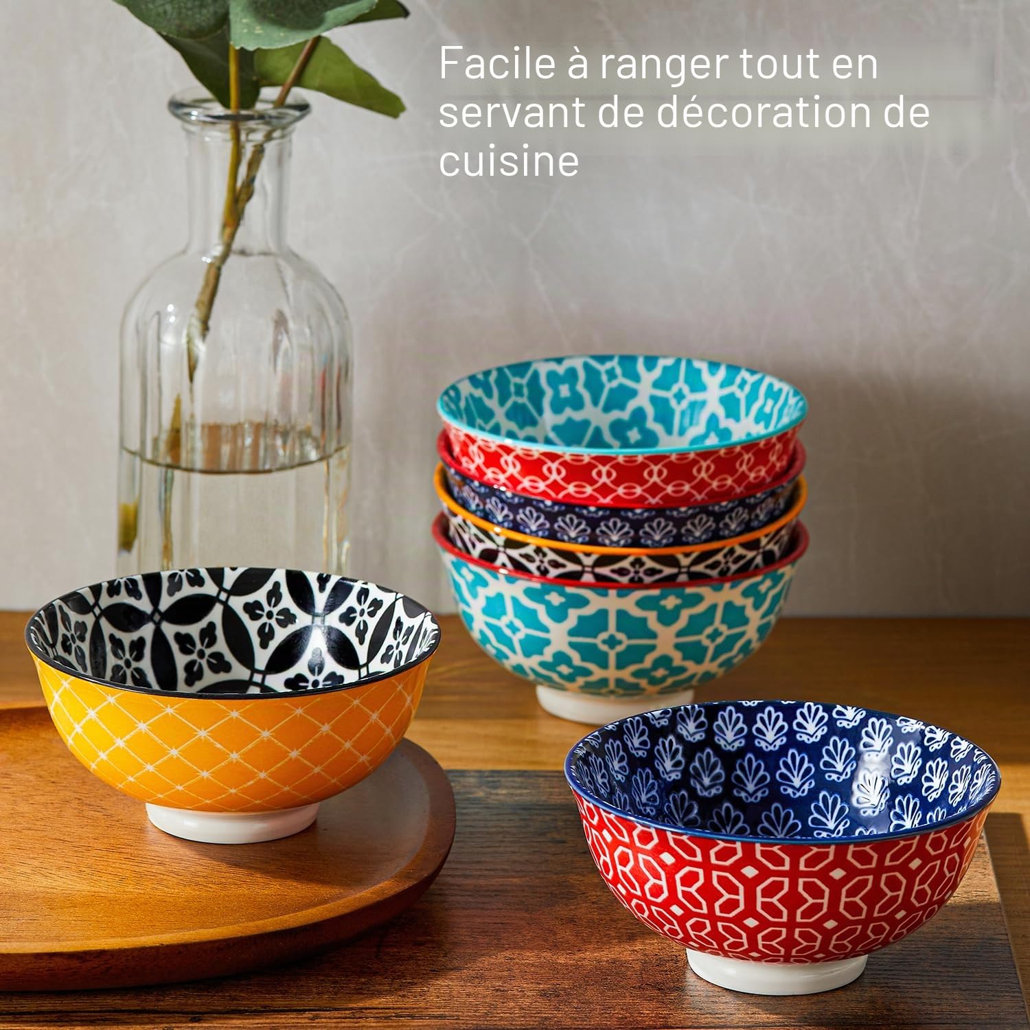 DOWAN Bols à Dessert en Porcelaine, 300ml Petits Bols à Soupe, Couleurs Vives, Bol à Céréale pour Petit Dejeuner, Riz, Soupe Miso, Crème Glacée, Dessert, Léger & Durable | Lot de 6, Noël Cadeau