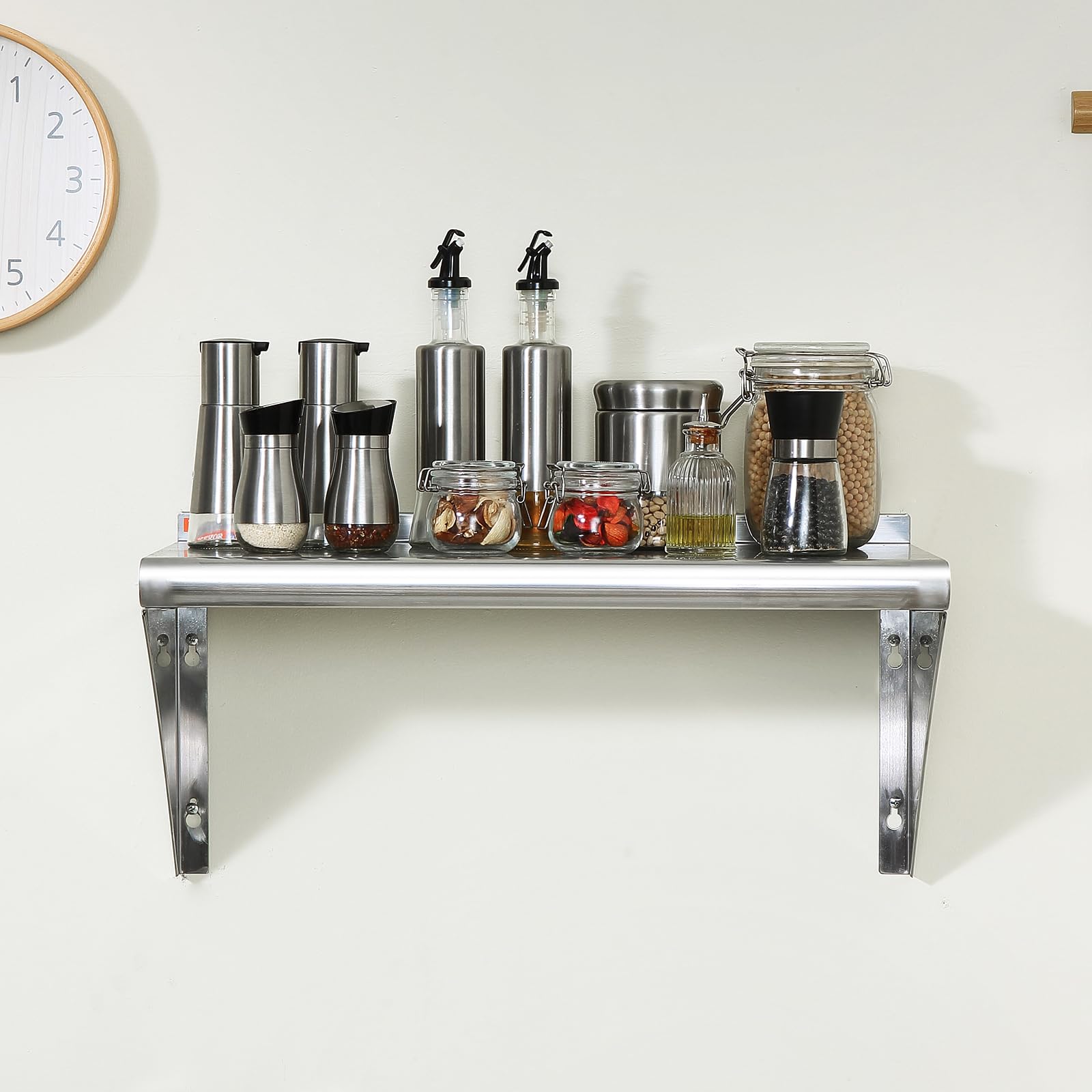 VEVOR Mensola da Parete in Acciaio Inox 610 x 305 x 63 mm Scaffale Murale per Cucina Bagno Soggiorno Capacità Carico Max. 136kg, Mensola da Parete Portaoggetti Portaspezie in Acciaio Inox per Cucina