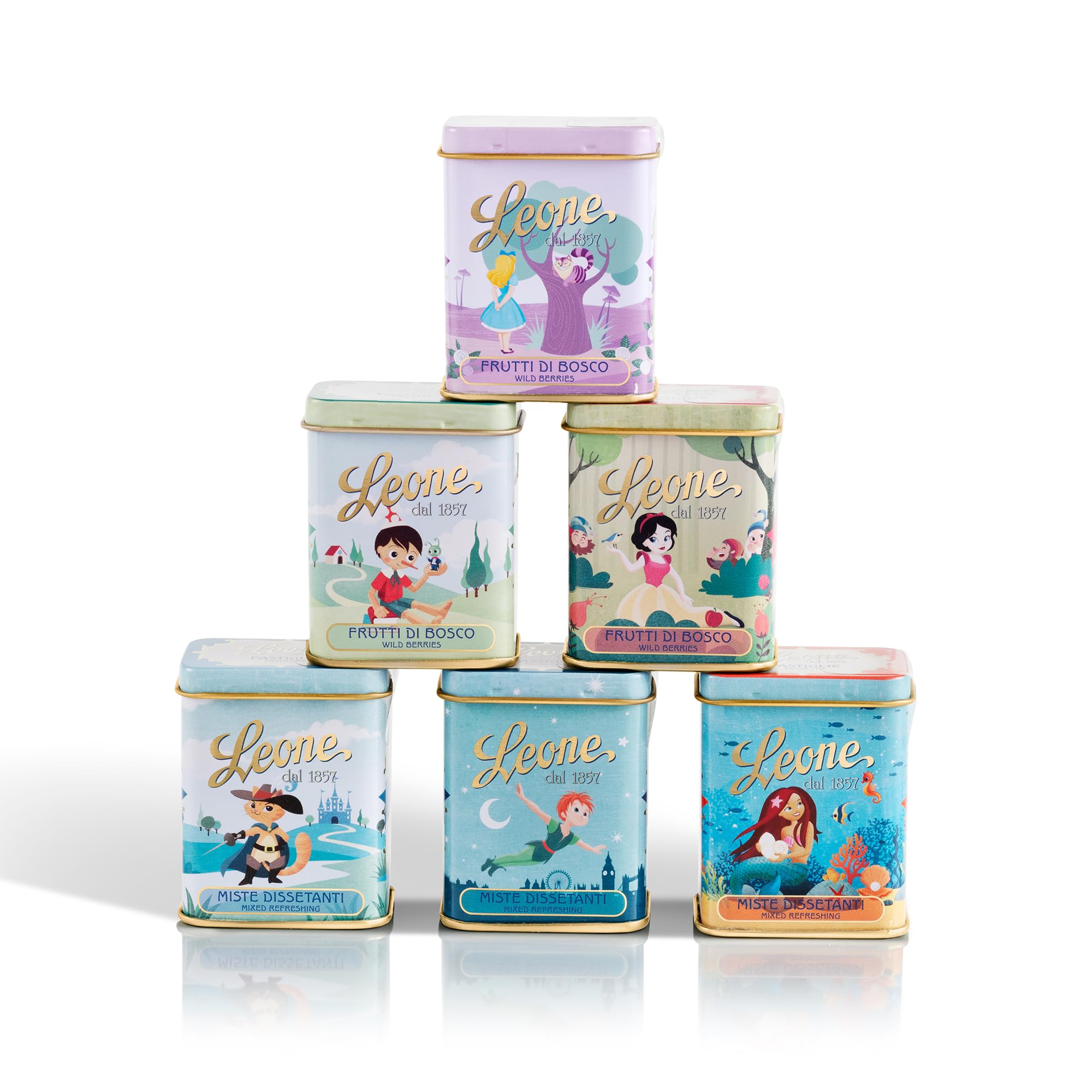 Leone dal 1857 - Lattine Pastiglie Leone Collezione C'era Una Volta - Caramelle Miste Dissetanti e Caramelle ai Frutti di Bosco - 6 Lattine da 30g (6 x 30g)