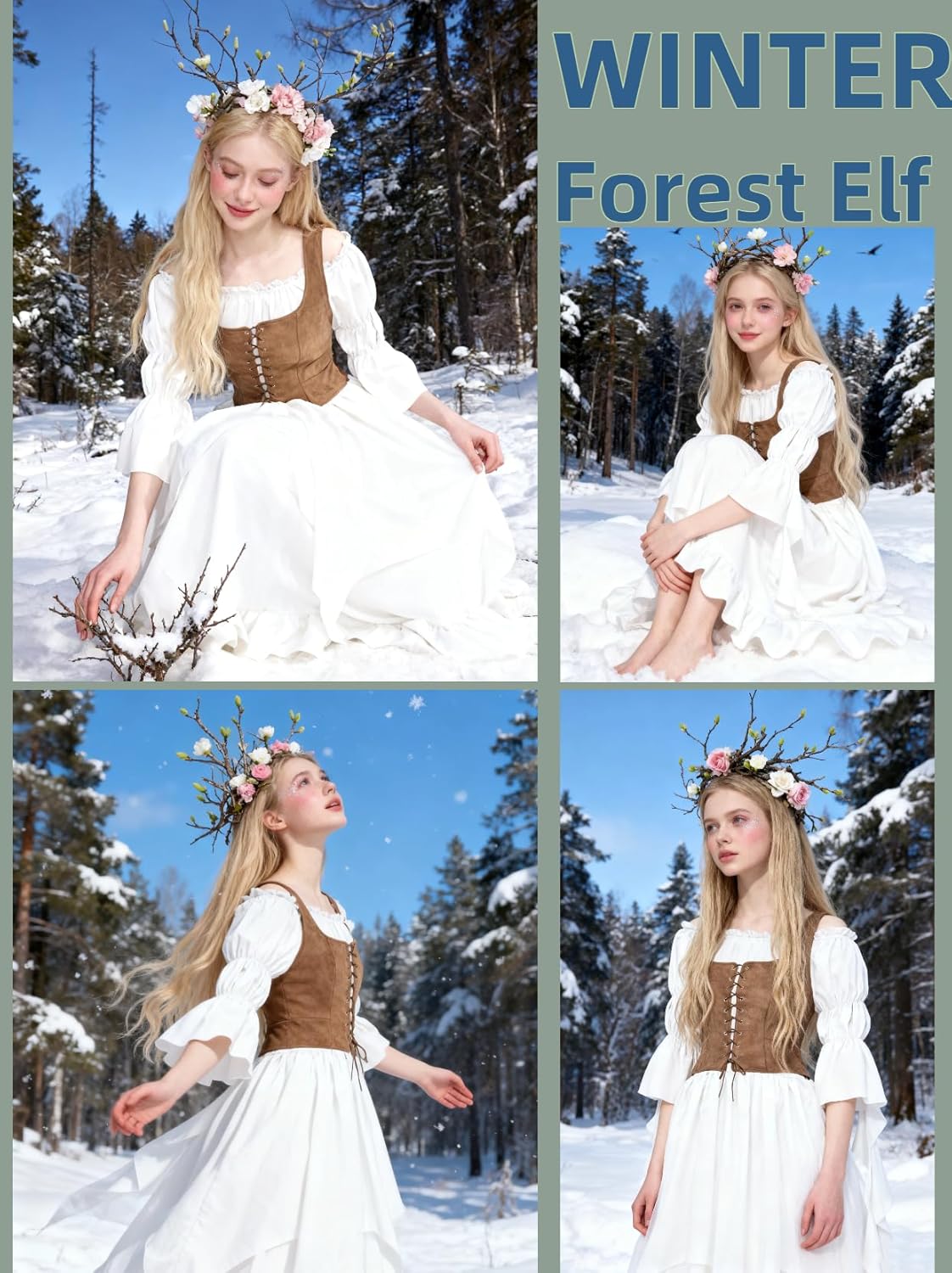 kasahara Women’s Renaissance Costume Set Medieval White Dress Lace-Up Vest & Vintage Necklace for Medieval Events - Image 7