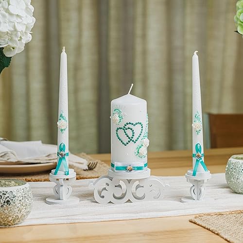 B0CC2KPKBG_image_2 Juego de velas de boda para boda, color verde esmeralda, pilar de 6 pulgadas y 10 pulgadas, juego de velas rústicas para bodas, juego de velas