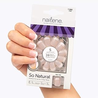 Nailene So Natural Short Artificial Nails, Pink French Fuzzy – Fake Nail Kit with 28 Nails (12 Sizes) & Nail Glue Included – Designed for Comfort & Natural Look – False Nails with up to 7 Days of Wear,71992