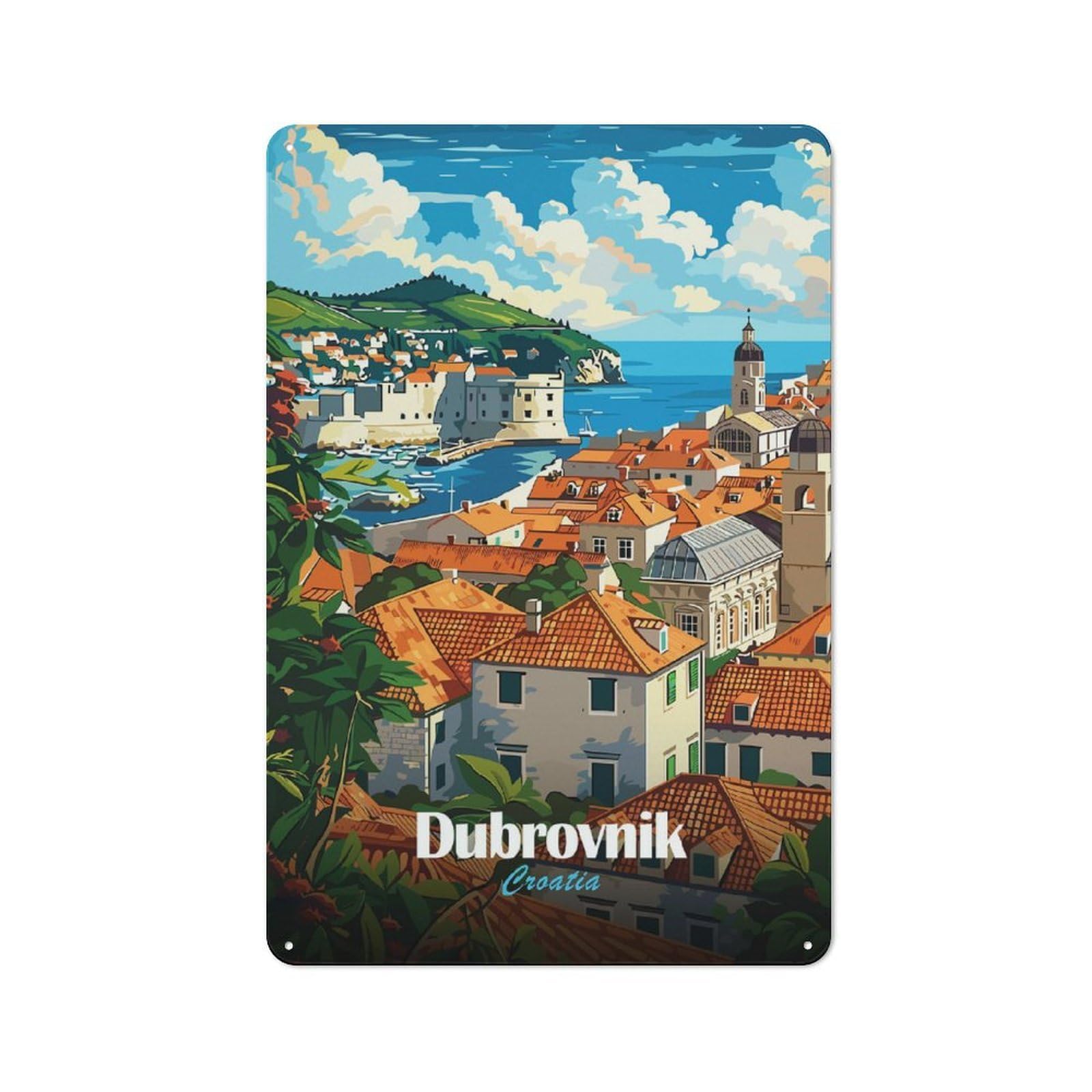 Junmoney Style-15 Outdoor Room Rustic Tin Sign 30X20cm Featuring Dubrovnik, Croatia Travel, Shed Wall Decor For Greenhouse, Garden Room, Cafe Or Entryway