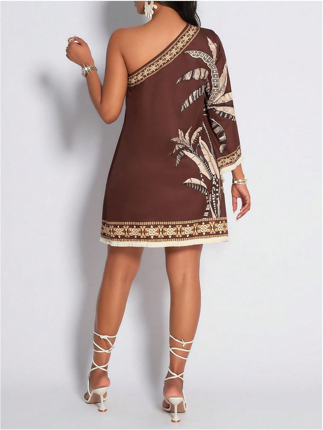 Verdusa Women's Vintage Tropical One Shoulder Tassel Wedding Guest Dress Elegant Vacation Dresses