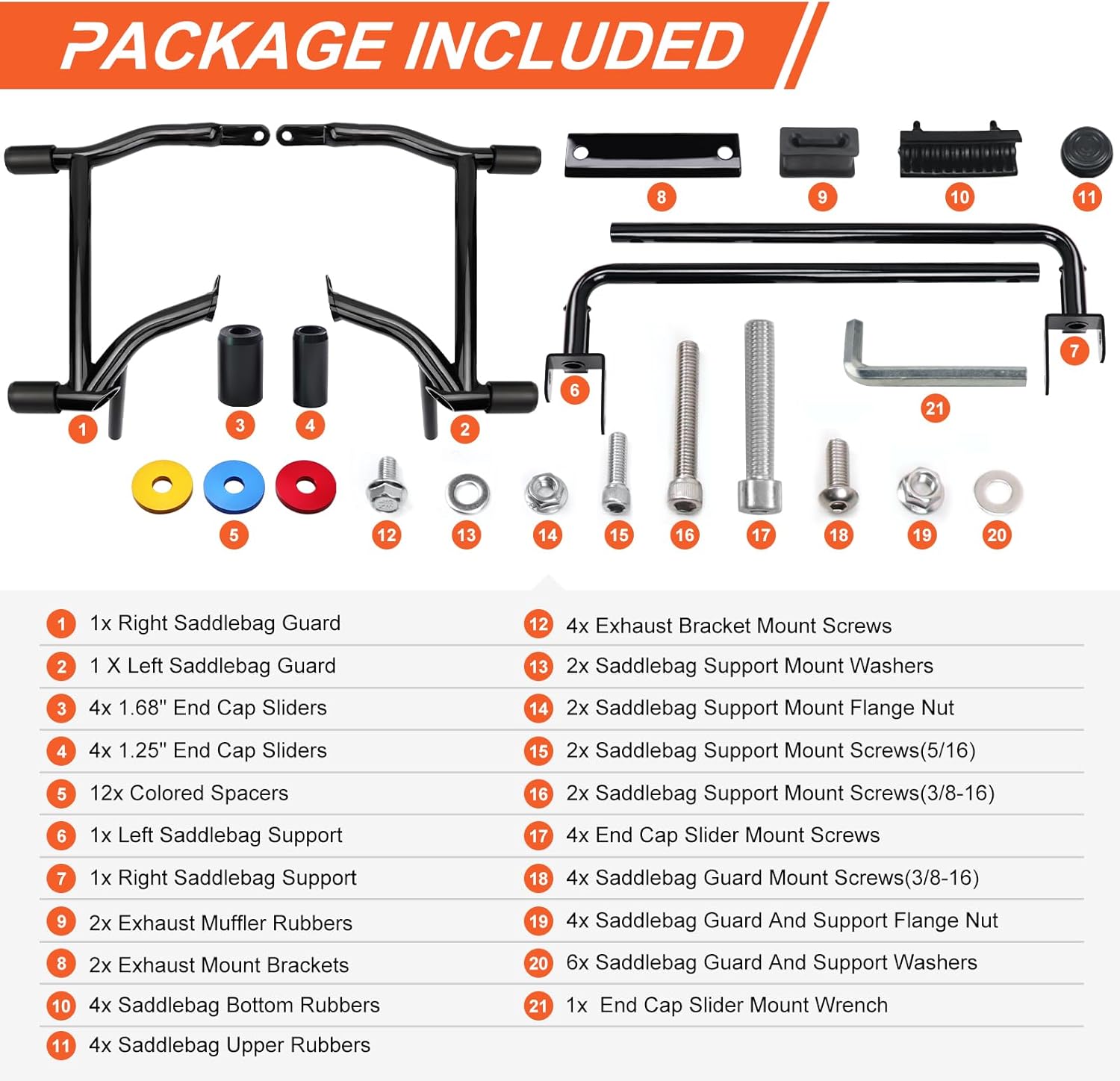 Saddlebag Guard Crash Bar for Harley 2014-2024 Touring Road Glide Street Glide Road King Electra Glide Ultra Limited Gloss Black with Saddlebag Support Rails