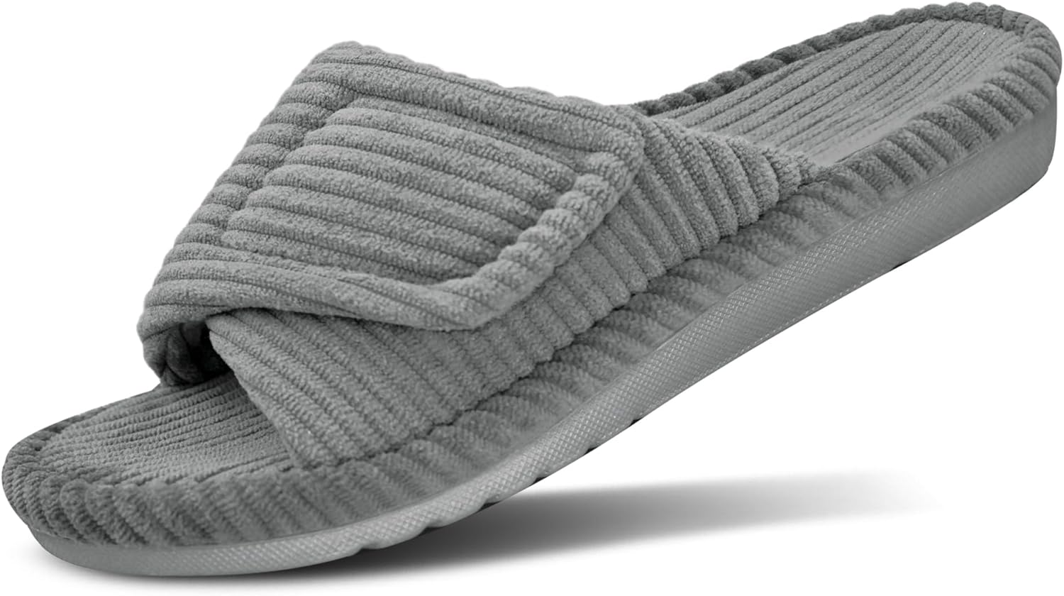 Orthopedic Slippers for Women Arch Support Indoor Slippers for Plantar Fasciitis Orthotic Adjustable Open Toe Corduroy Bedroom House Shoes for Ladies