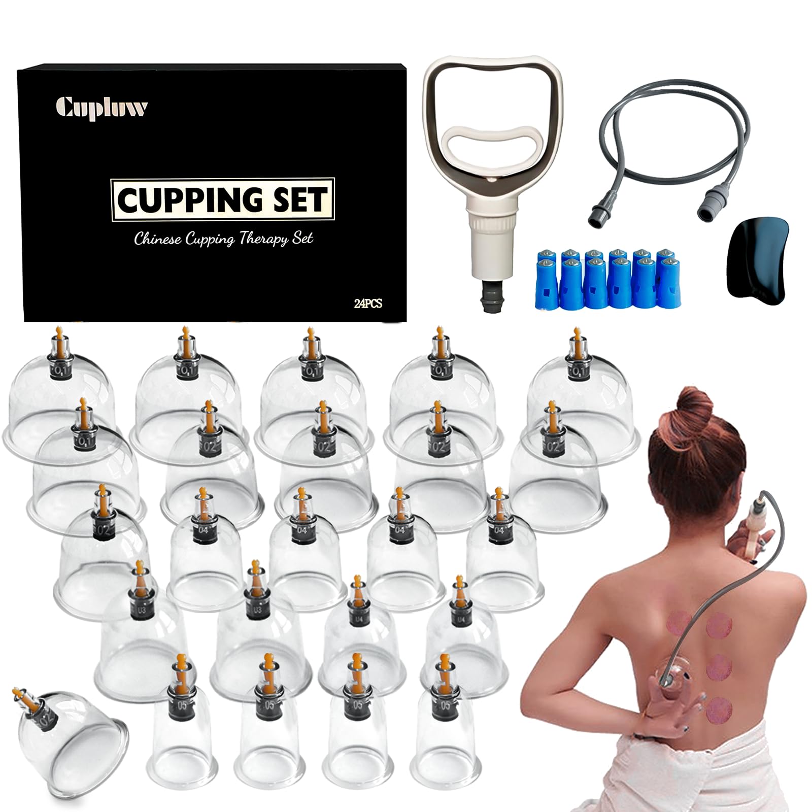 Cupping Set, 24 Cups Cupping Kit for Massage Therapy, Chinese Cupping Therapy Set with Magnetics, Professional Vacuum Cupping Set for Cellulite Reduction Muscle Pain Relief with Manual Pump