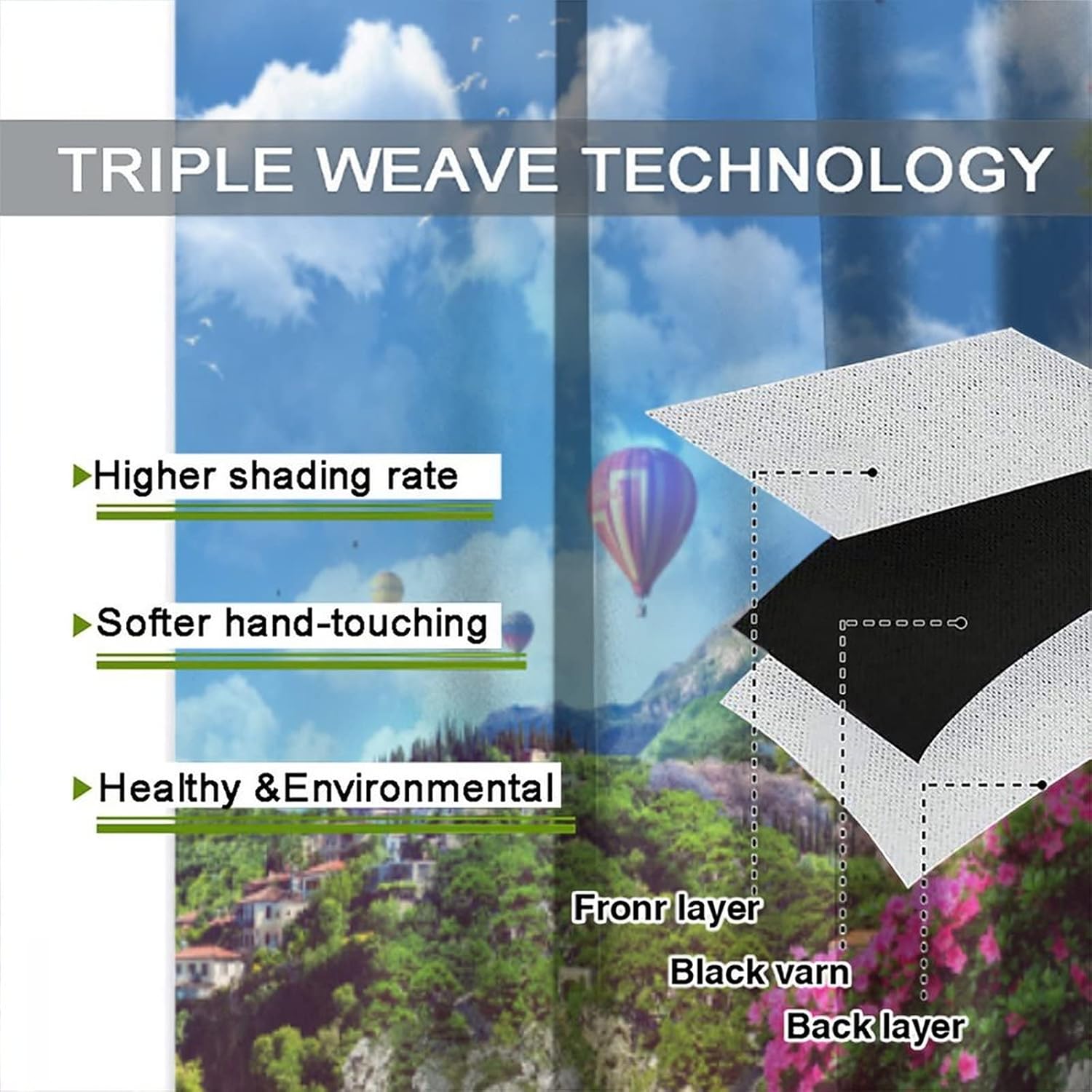 Coastal Scenery Curtains, Beautiful Scenery by The Sea with Balloon Waterfall Red Flowers, Suitable Bedroom Living Room Blackout Noise Reduction Decorative Curtains, 2 Panel Set, 42x63 Inches