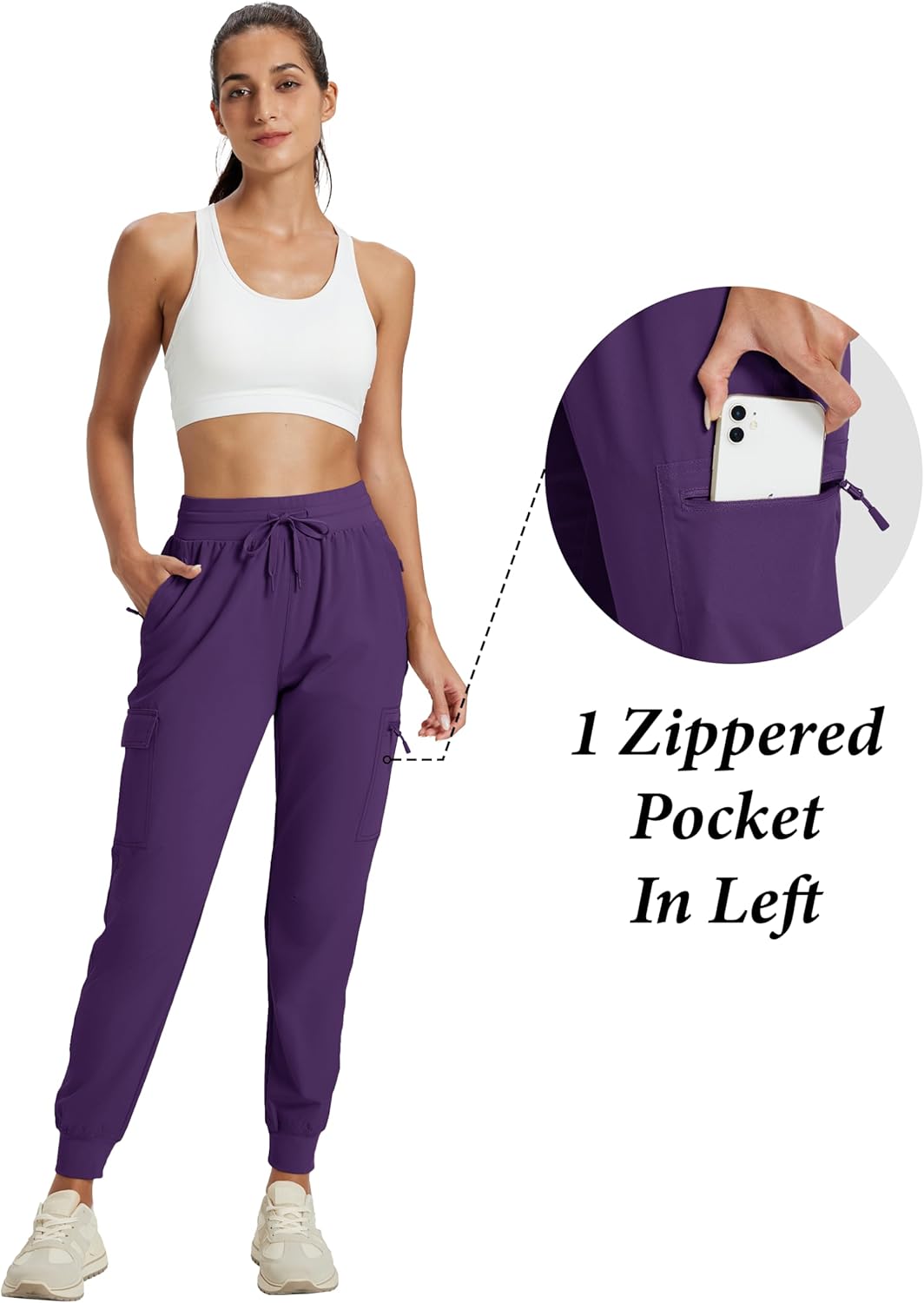 MAGCOMSEN Womens Cargo Joggers Lightweight Quick Dry Hiking Pants UPF 50 Athletic Workout Travel Casual Zipper Pockets