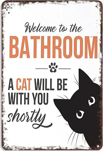 Cartel de metal divertido vintage para decoración de pared de baño, regalo de mamá de gato para mujeres, arte de pared de aluminio retro para
